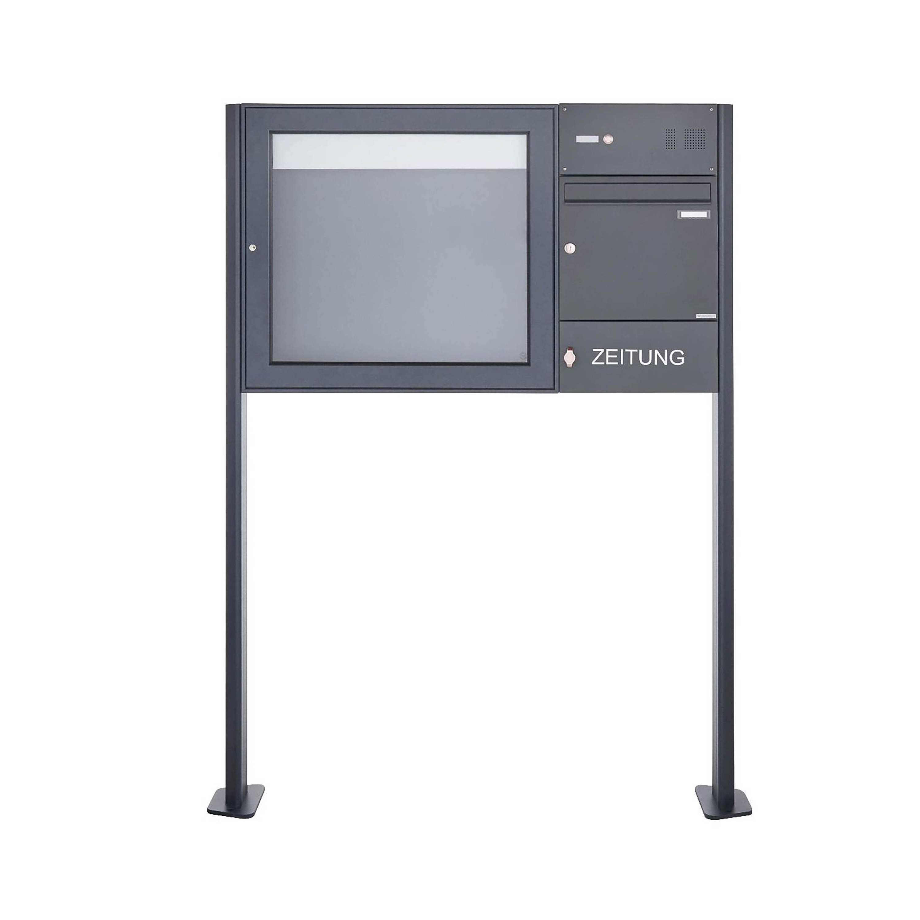 Display product Basic | Standbriefkasten mit Schaukasten BASIC 3894 ST-T - Klingelkasten & Zeitungsfach - 710x660 - RAL 7016 Rechts from manufacturer Briefkasten Manufaktur