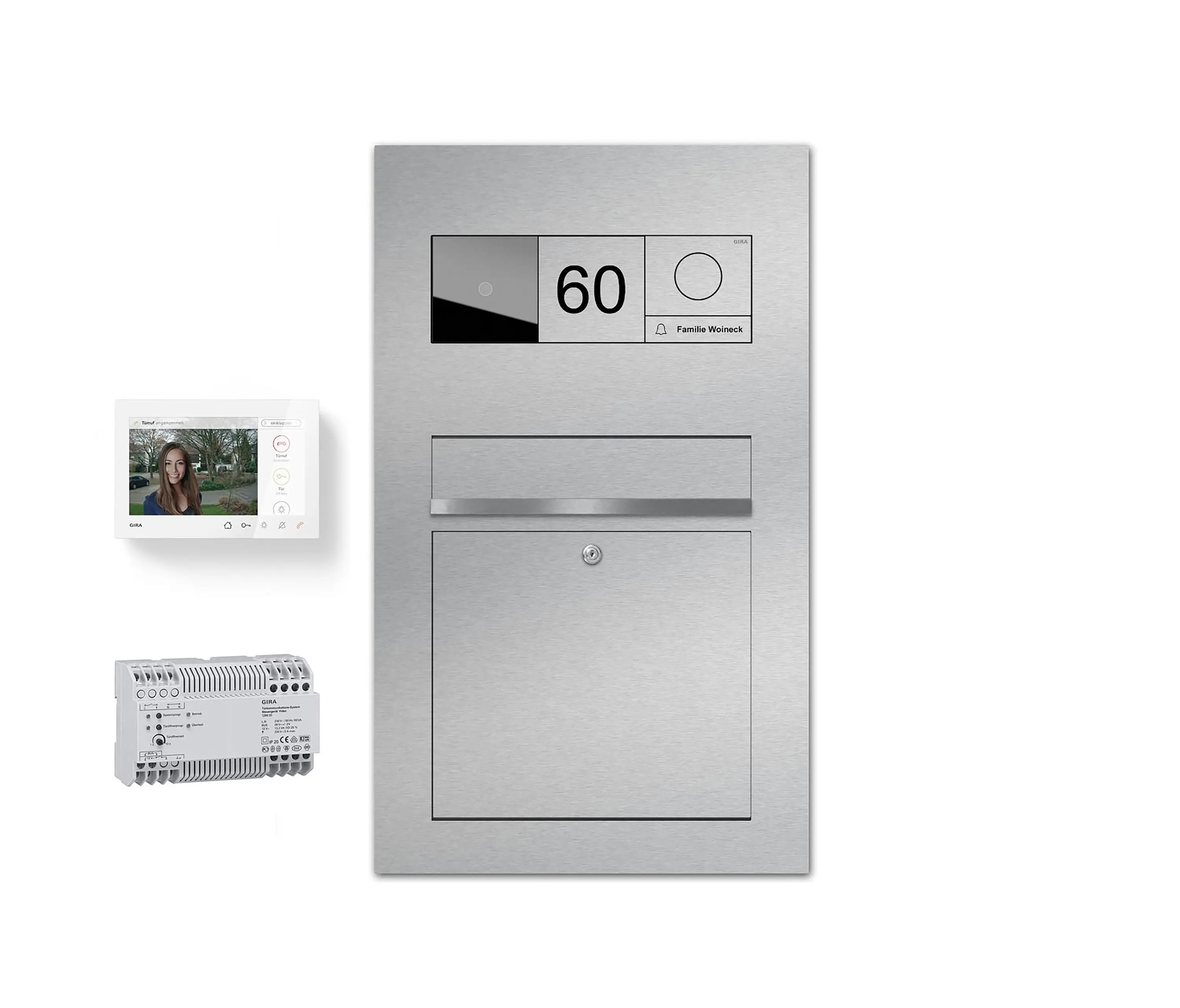 Briefkasten Manufaktur - Designer | Edelstahl Briefkasten Designer BIG - GIRA System 106 - Video- Sprechanlage - VIDEO Komplettset Einputz- bzw. Unterputzvariante 100mm