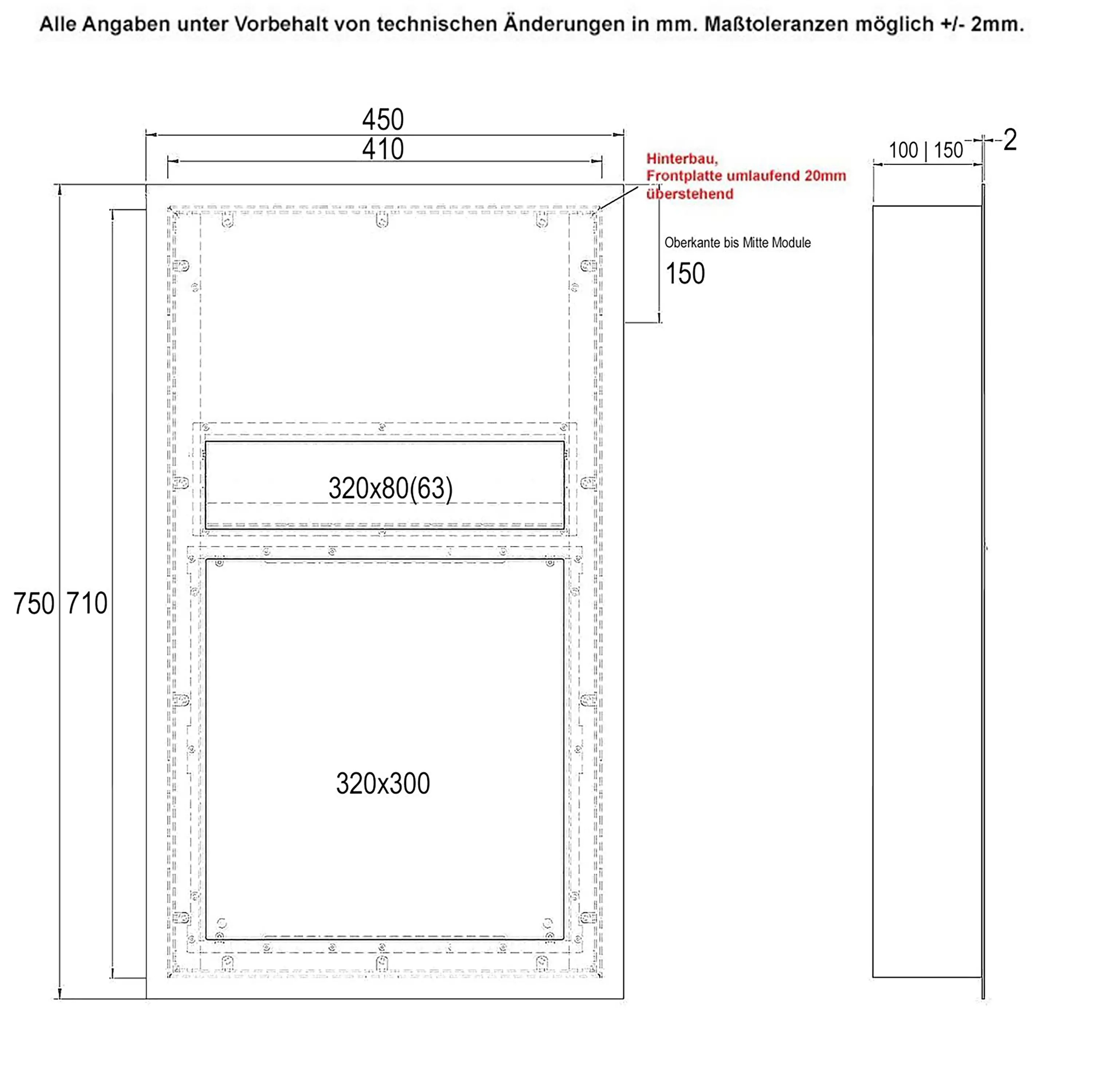 Briefkasten Manufaktur - Designer | Edelstahl Briefkasten Designer BIG - RAL nach Wahl - GIRA System 106 - 3-fach vorbereitet Einputz- bzw. Unterputzvariante 100mm RAL 7016 anthrazitgrau feinstruktur matt