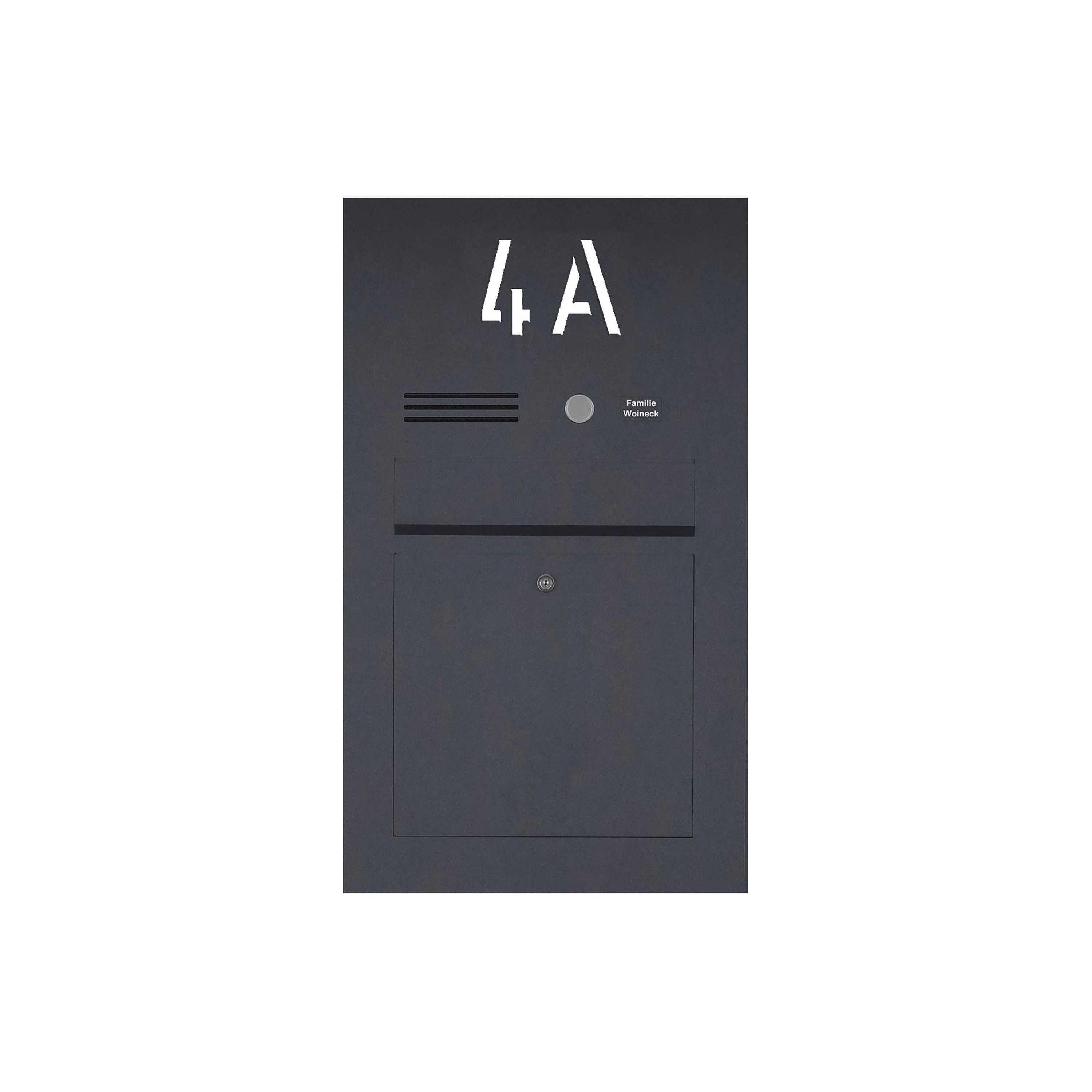 Designer | Edelstahl Briefkasten Designer BIG mit Hausnummer, hinterbeleuchtet - RAL nach Wahl - INDIVIDUELL Einputz- bzw. Unterputzvariante 100mm