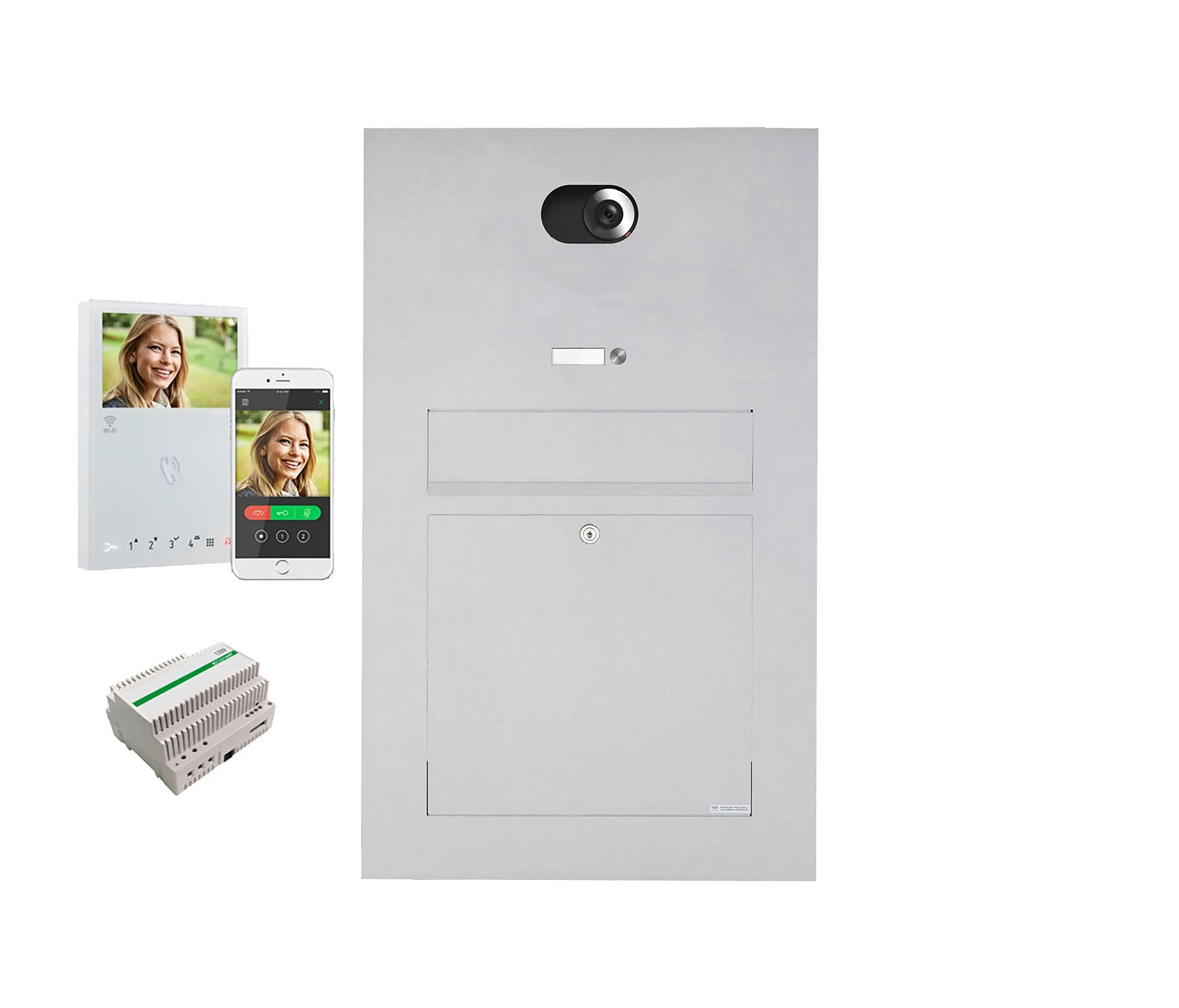 Briefkasten Manufaktur - Designer | Edelstahl Briefkasten Designer Modell BIG - Comelit VIDEO Komplettset Wifi Einputz- bzw. Unterputzvariante 100mm