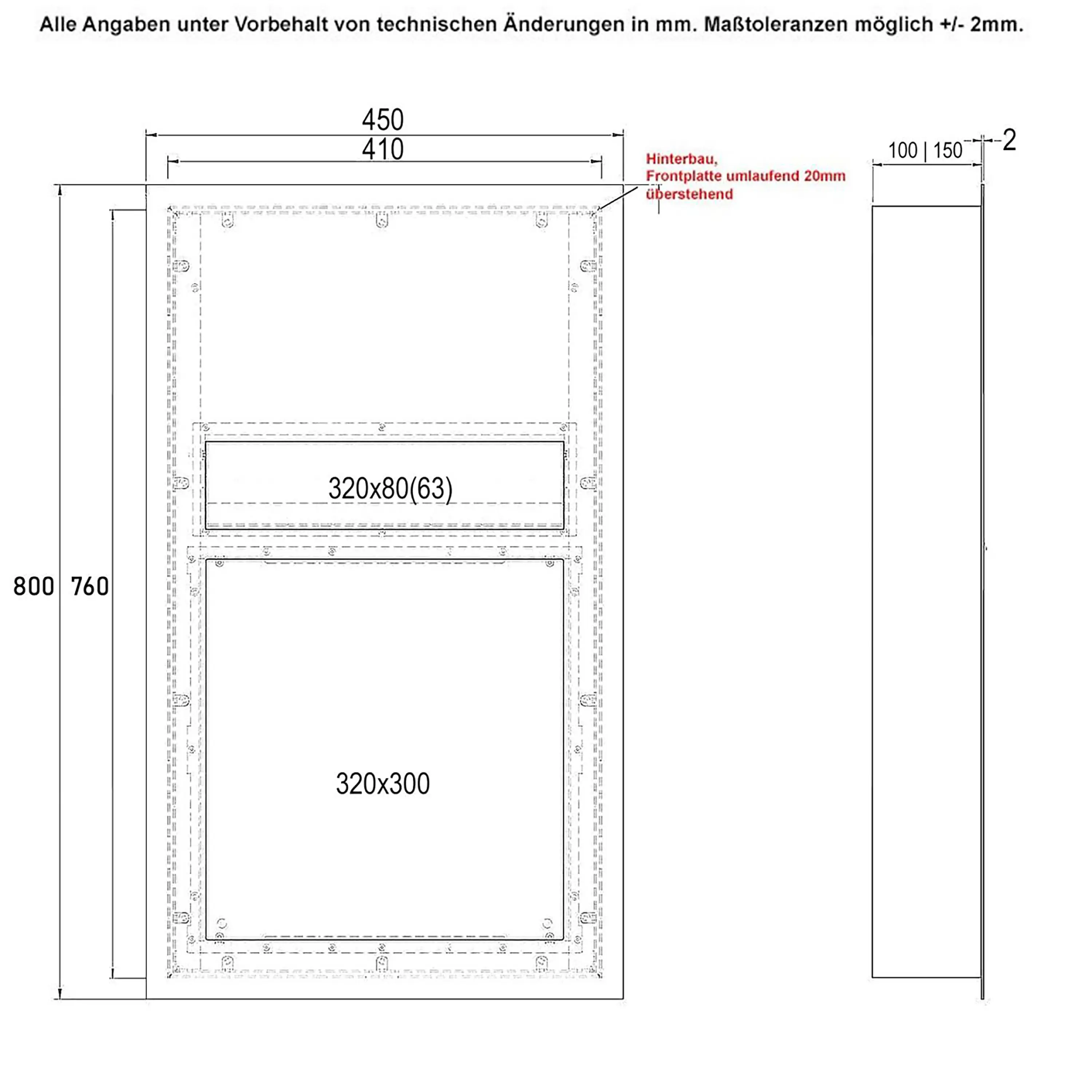 Briefkasten Manufaktur - Designer | Edelstahl Briefkasten Designer Modell BIG - GIRA System 106 - 4-fach vorbereitet Einputz- bzw. Unterputzvariante 100mm