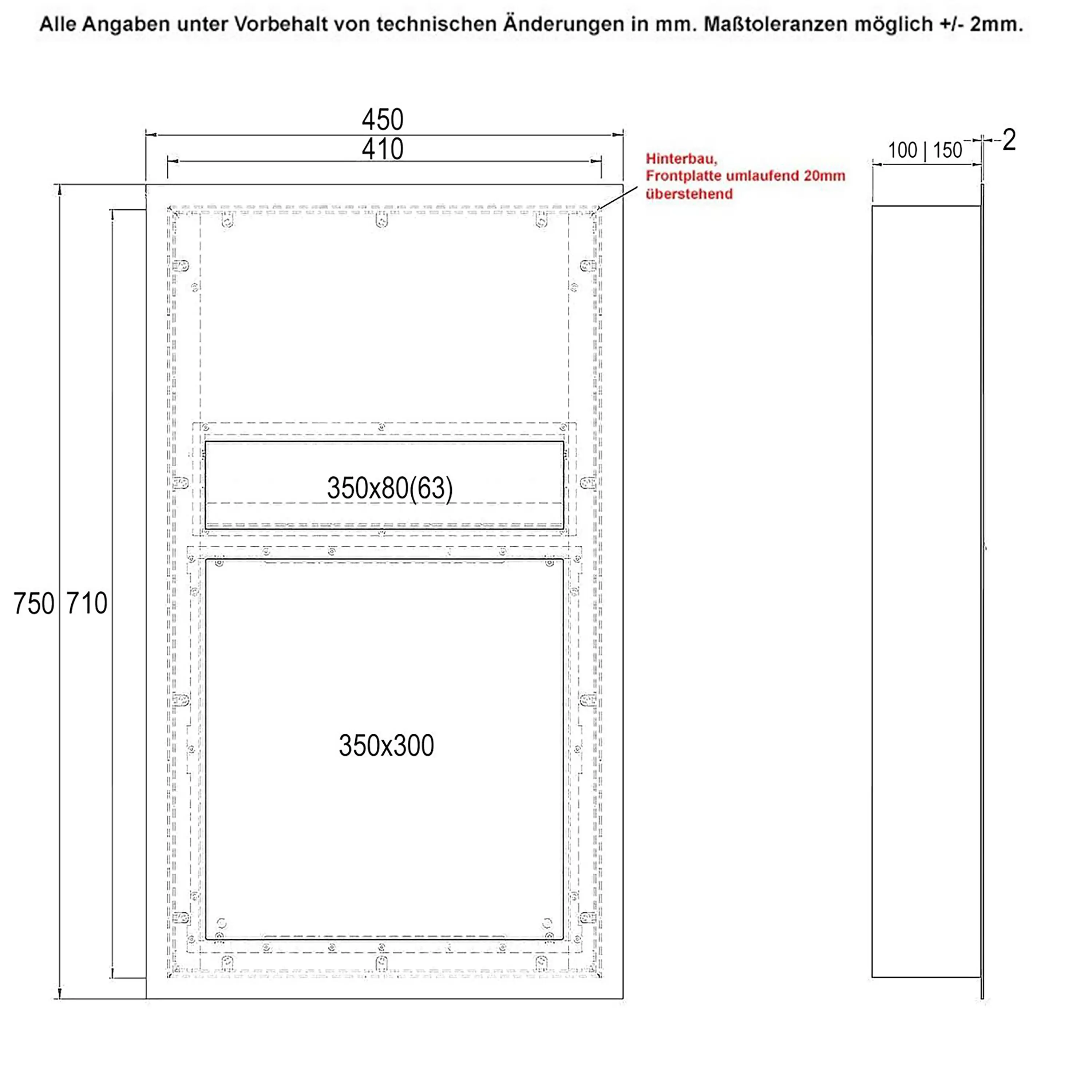 Briefkasten Manufaktur - Designer | Edelstahl Briefkasten Designer Modell BIG - RAL nach Wahl - Comelit VIDEO Komplettset Wifi Einputz- bzw. Unterputzvariante 100mm