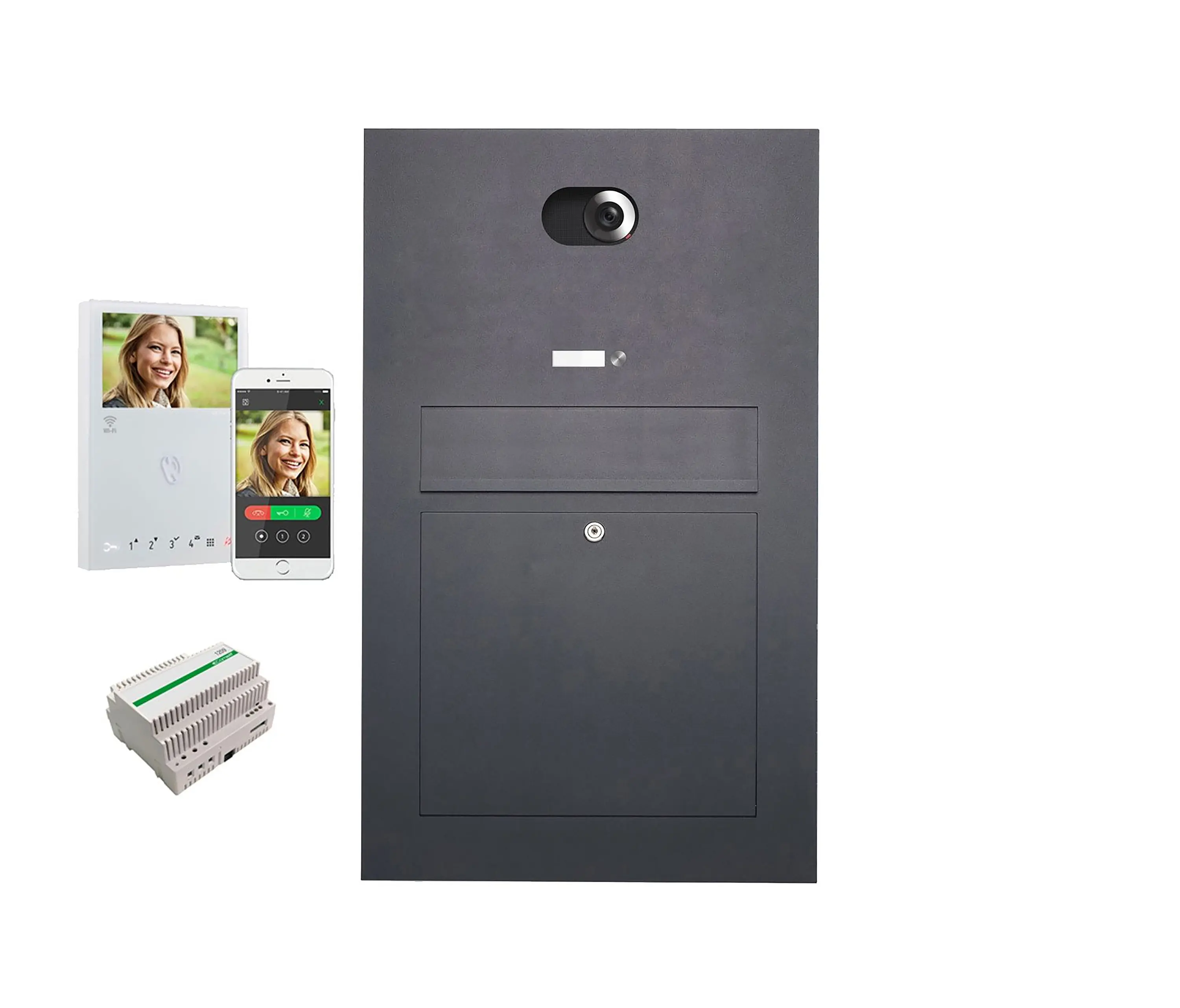 Briefkasten Manufaktur - Designer | Edelstahl Briefkasten Designer Modell BIG - RAL nach Wahl - Comelit VIDEO Komplettset Wifi Einputz- bzw. Unterputzvariante 100mm