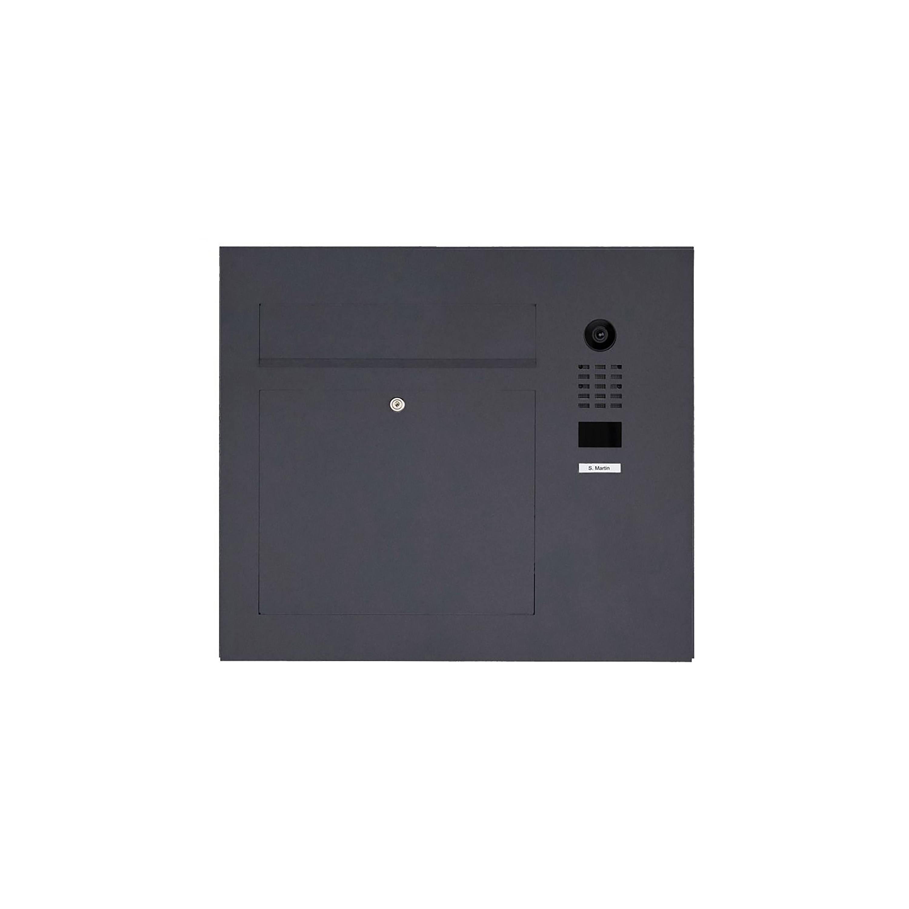 Designer | Edelstahl Briefkasten Designer Modell BIG seitlich mit DoorBird Video- Sprechanlage RAL Farbe Einputz- bzw. Unterputzvariante 100mm Rechts