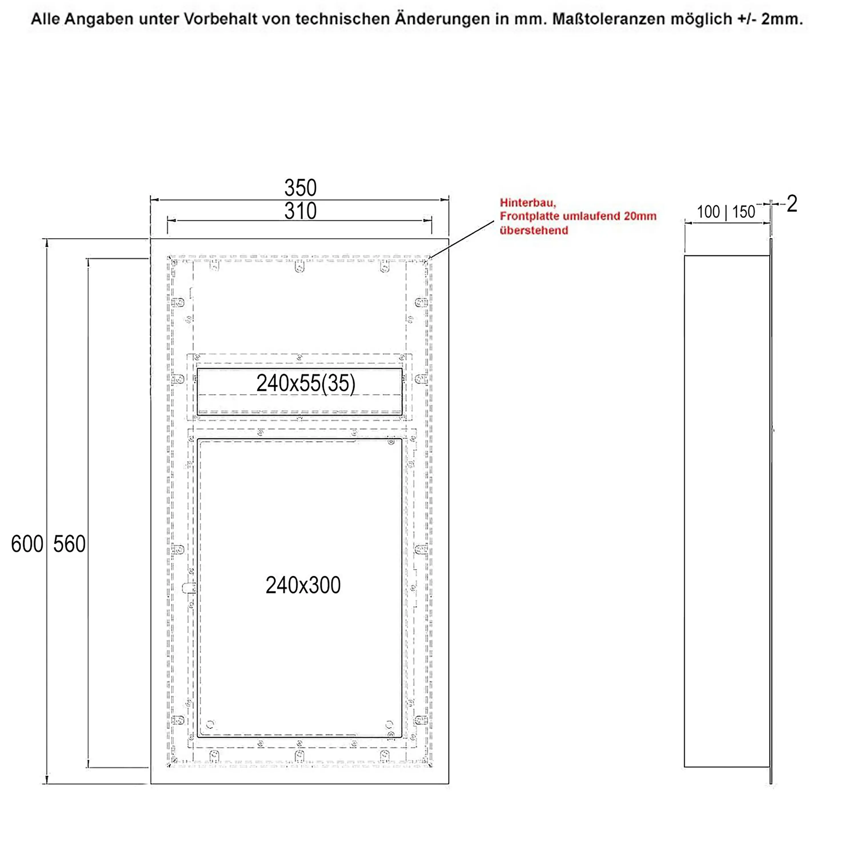 Briefkasten Manufaktur - Designer | Edelstahl Briefkasten Designer Modell SMALL - Clean Edition - RAL nach Wahl - INDIVIDUELL Einputz- bzw. Unterputzvariante 100mm