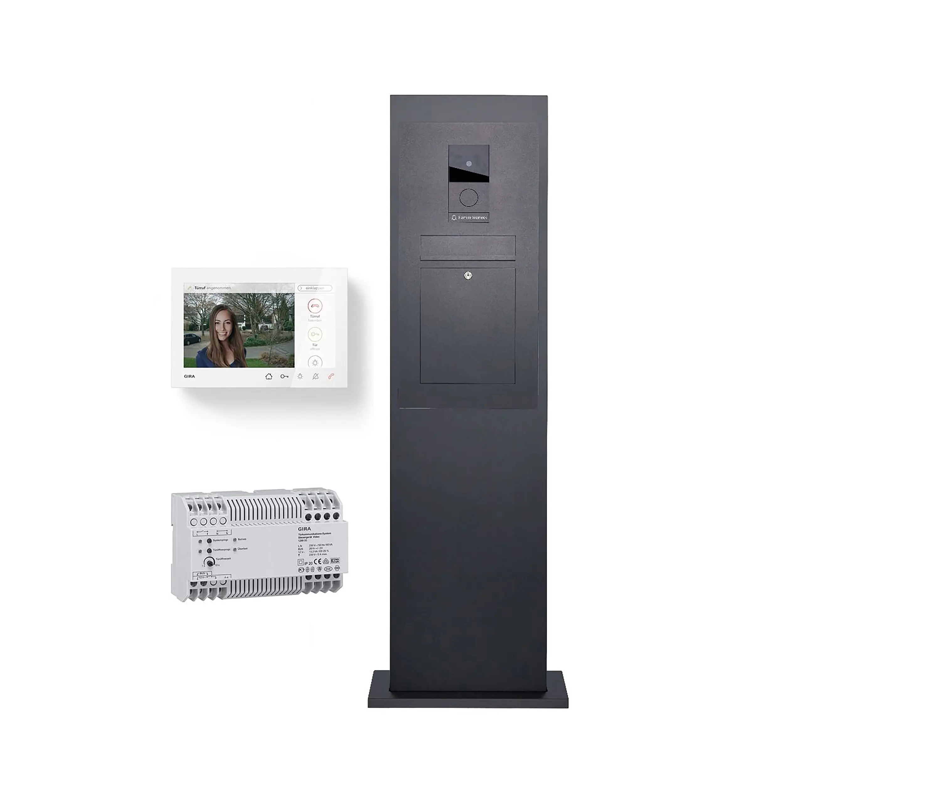 Briefkasten Manufaktur - Designer | Edelstahl Briefkastensäule Designer - RAL nach Wahl - GIRA System 106 - VIDEO Komplettset RAL 7016 anthrazitgrau feinstruktur matt