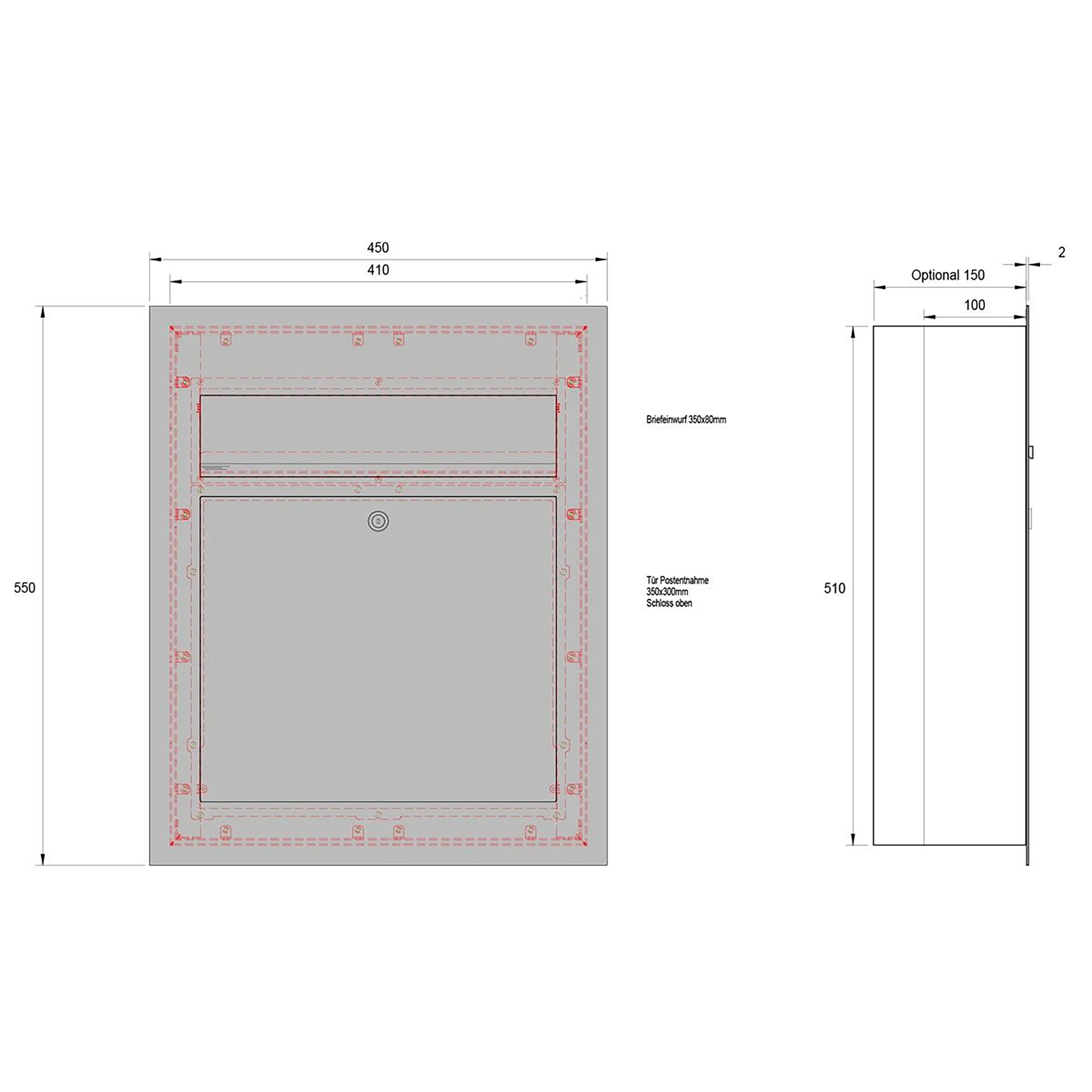 Briefkasten Manufaktur - Designer | Edelstahl Design Briefkasten DESIGNER Style BIG Einputz- bzw. Unterputzvariante 100mm