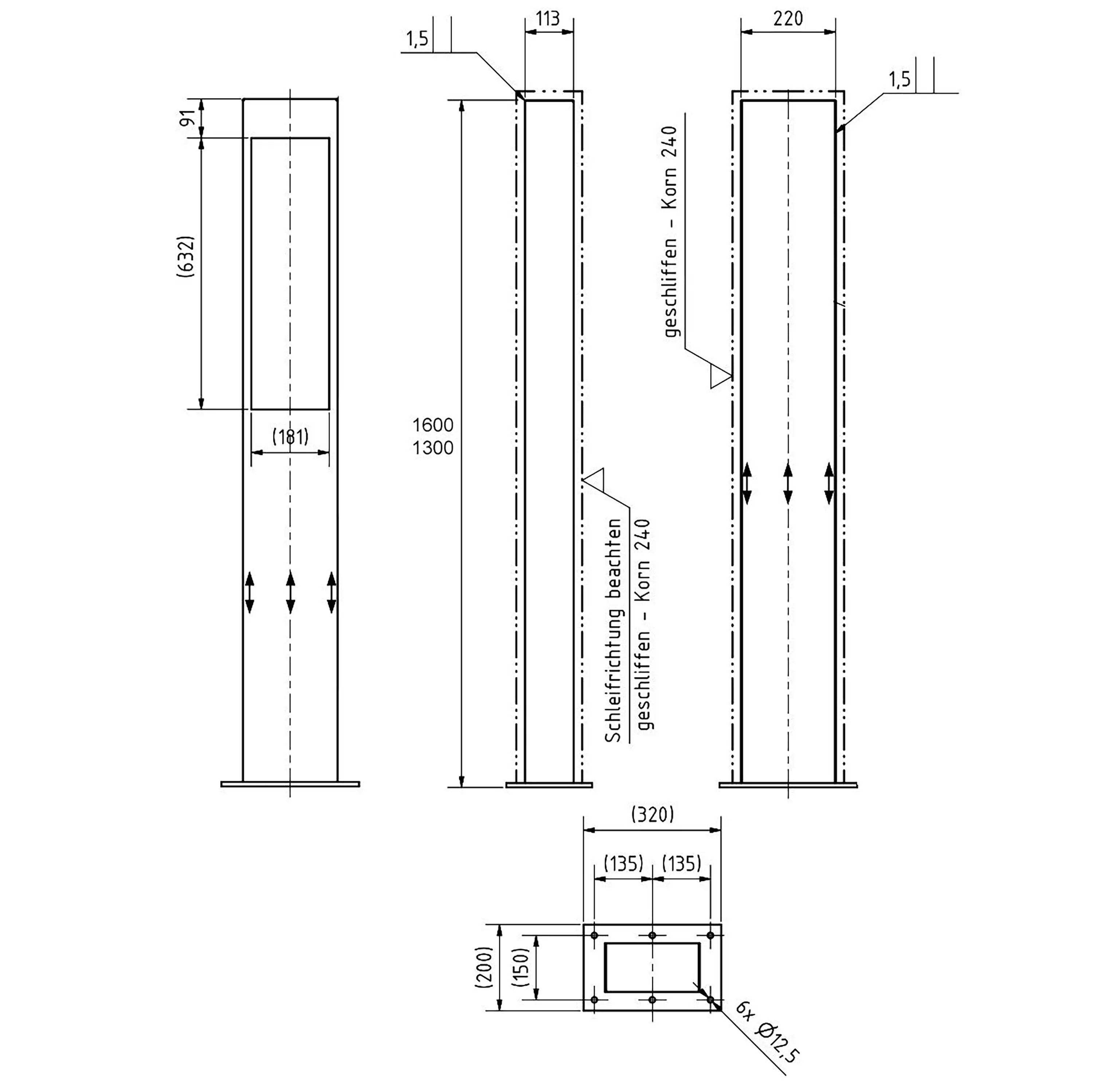 Briefkasten Manufaktur - Designer | Edelstahl Klingelstele Designer - RAL nach Wahl - Hausnummer und Straße hinterbeleuchtet 160 cm