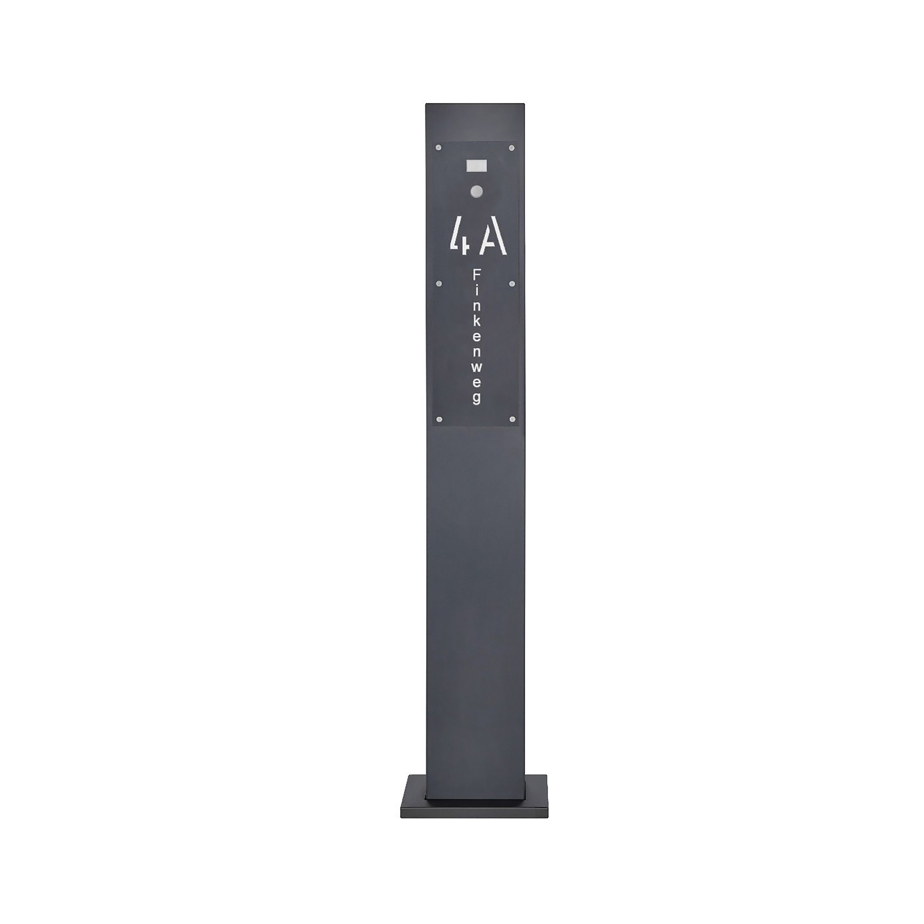 Display product Designer | Edelstahl Klingelstele Designer - RAL nach Wahl - Hausnummer und Straße hinterbeleuchtet 160 cm from manufacturer Briefkasten Manufaktur