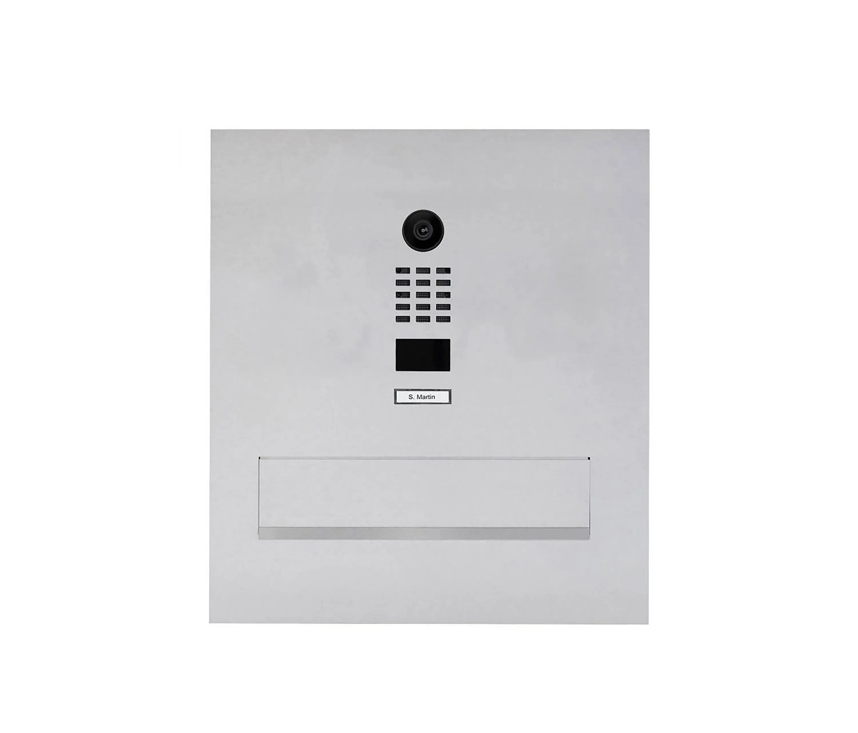 Briefkasten Manufaktur - Designer | Edelstahl Mauerdurchwurf Briefkasten Designer Modell BIG mit DoorBird Video- Sprechanlage