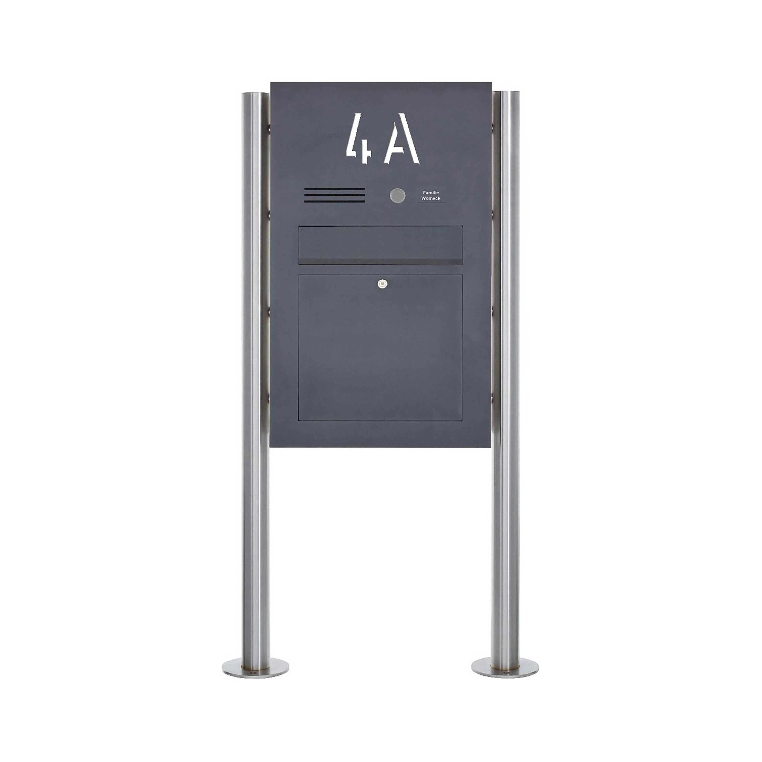 Designer | Edelstahl Standbriefkasten Designer BIG ST-R - Hausnummer hinterbeleuchtet - RAL Farbe - INDIVIDUELL
