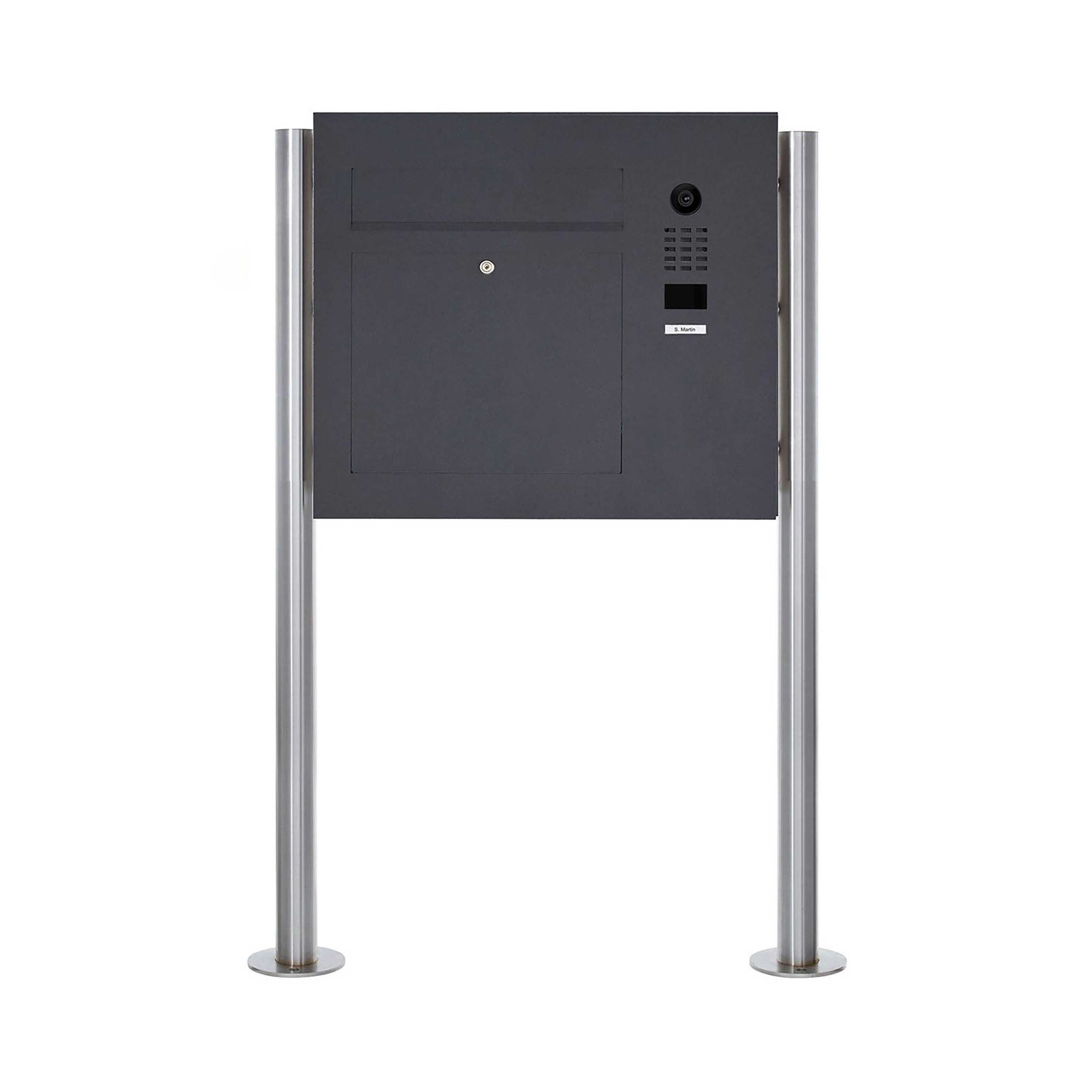 Display product Designer | Edelstahl Standbriefkasten Designer BIG ST-R mit DoorBird Video- Sprechanlage seitlich - RAL Rechts from manufacturer Briefkasten Manufaktur