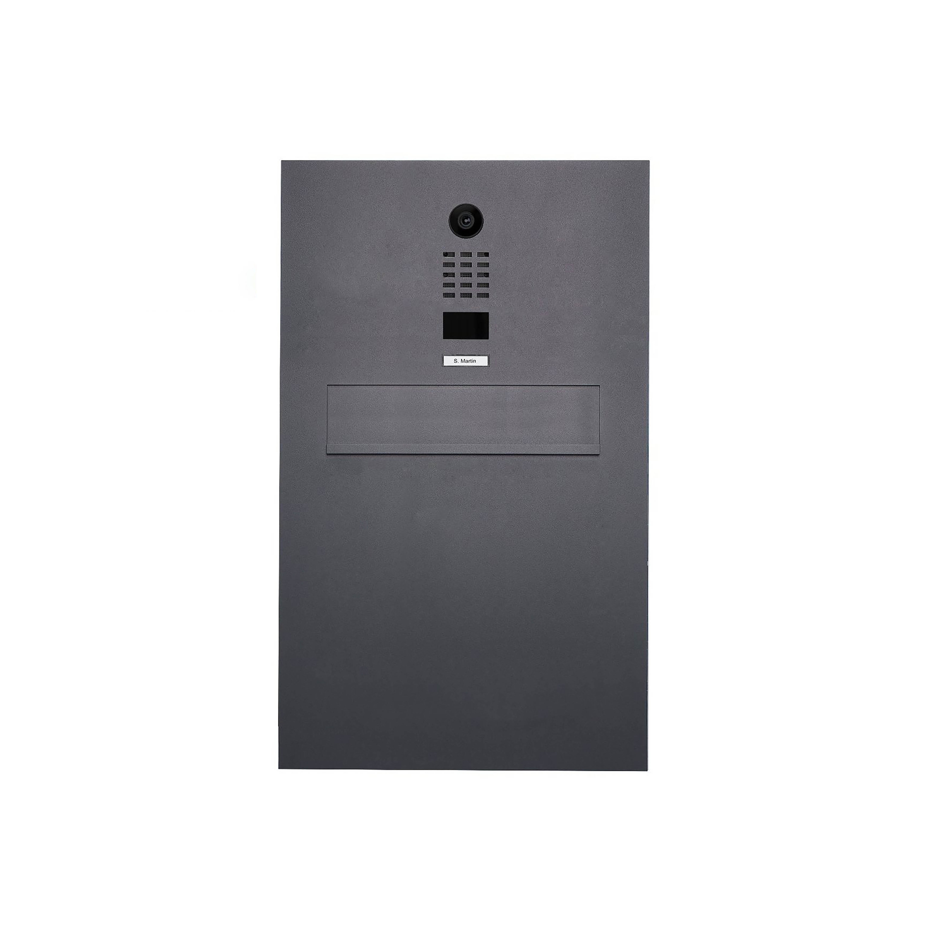Display product Designer | Edelstahl Zaunbriefkasten Designer BIG mit DoorBird Video- Sprechanlage - RAL nach Wahl from manufacturer Briefkasten Manufaktur
