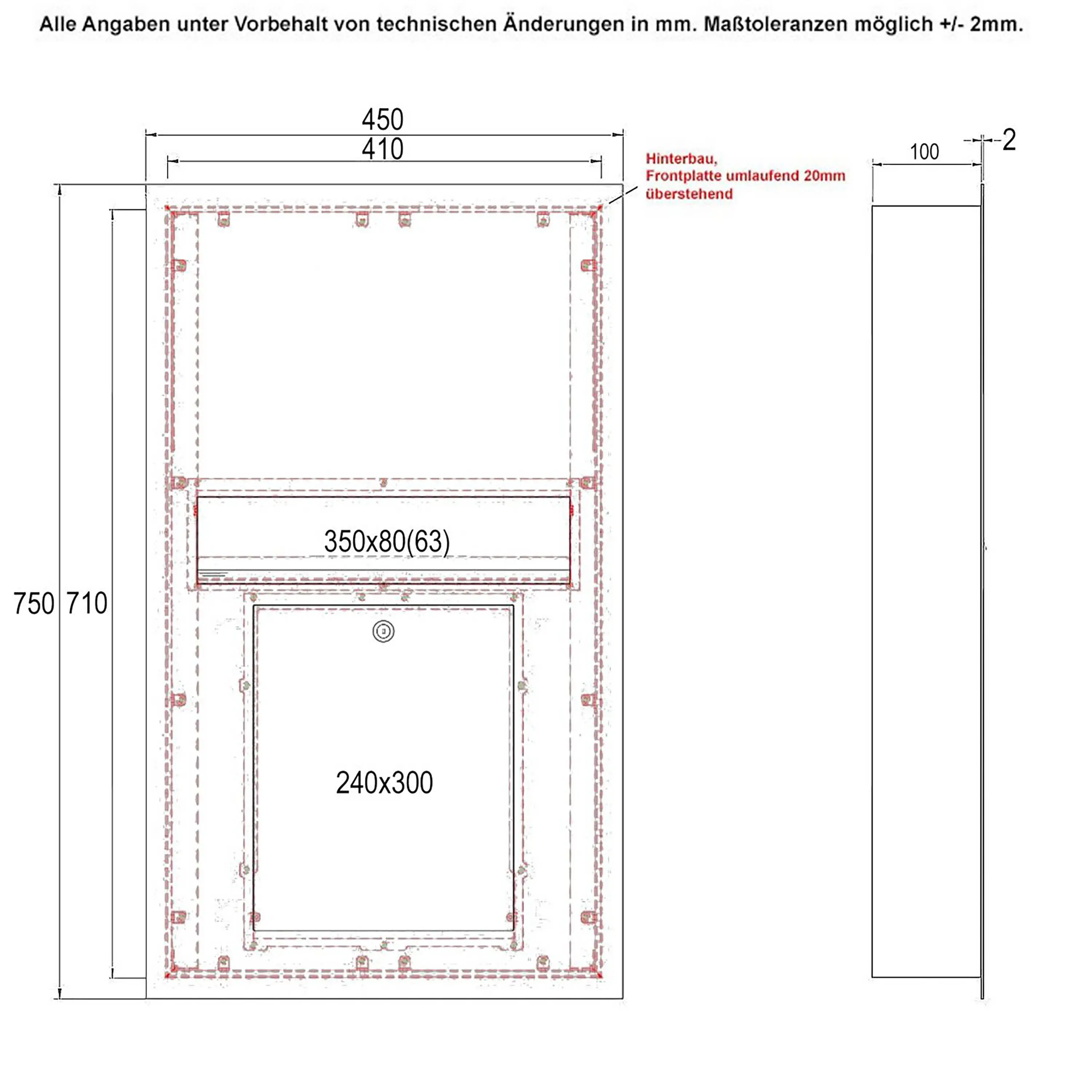 Briefkasten Manufaktur - Designer | Edelstahl Zaunbriefkasten Designer Modell BIG - Clean Edition - RAL nach Wahl - INDIVIDUELL