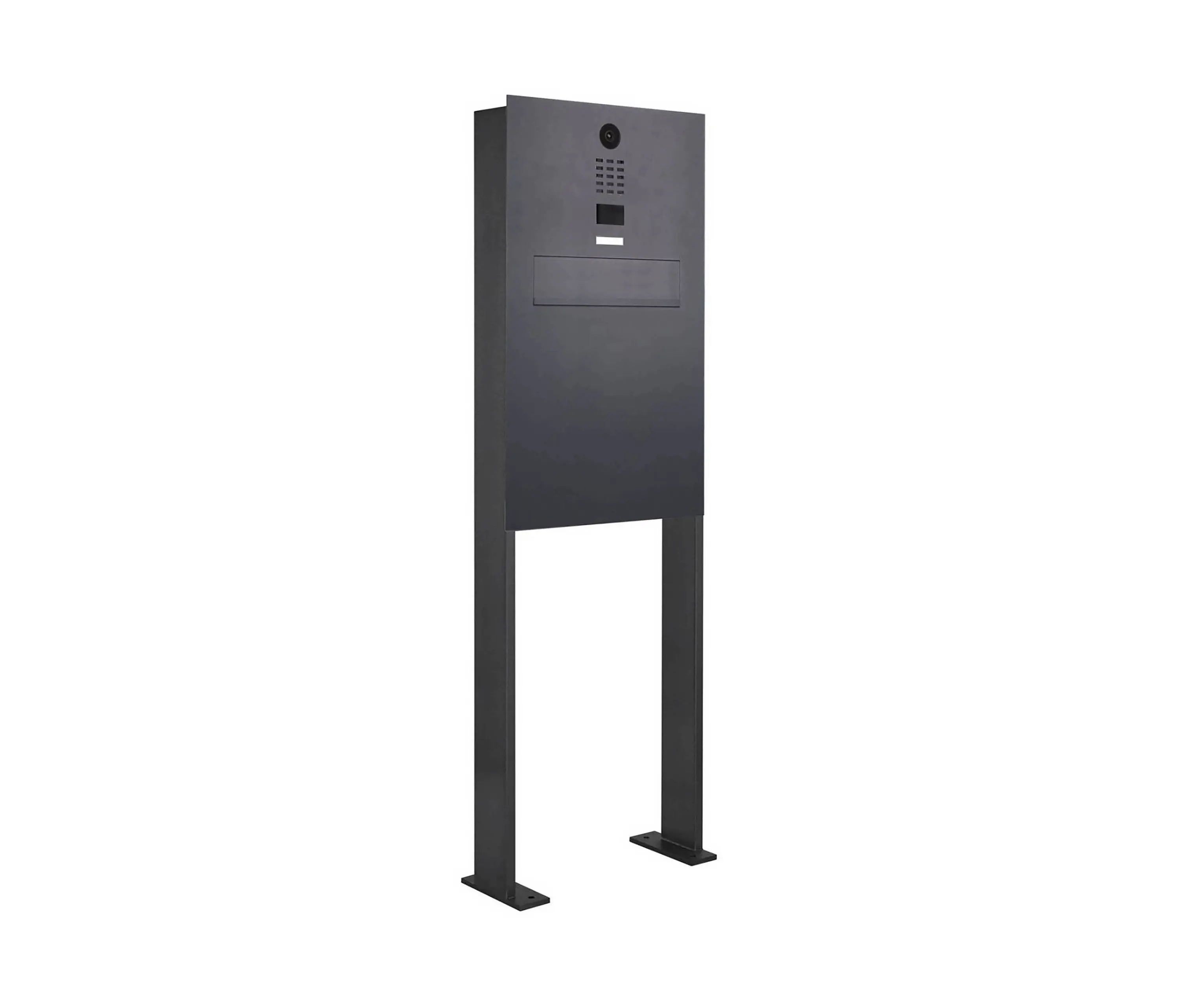 Briefkasten Manufaktur - Designer | Edelstahl Zaunbriefkasten Designer Modell BIG ST-P mit DoorBird Video- Sprechanlage - RAL nach Wahl