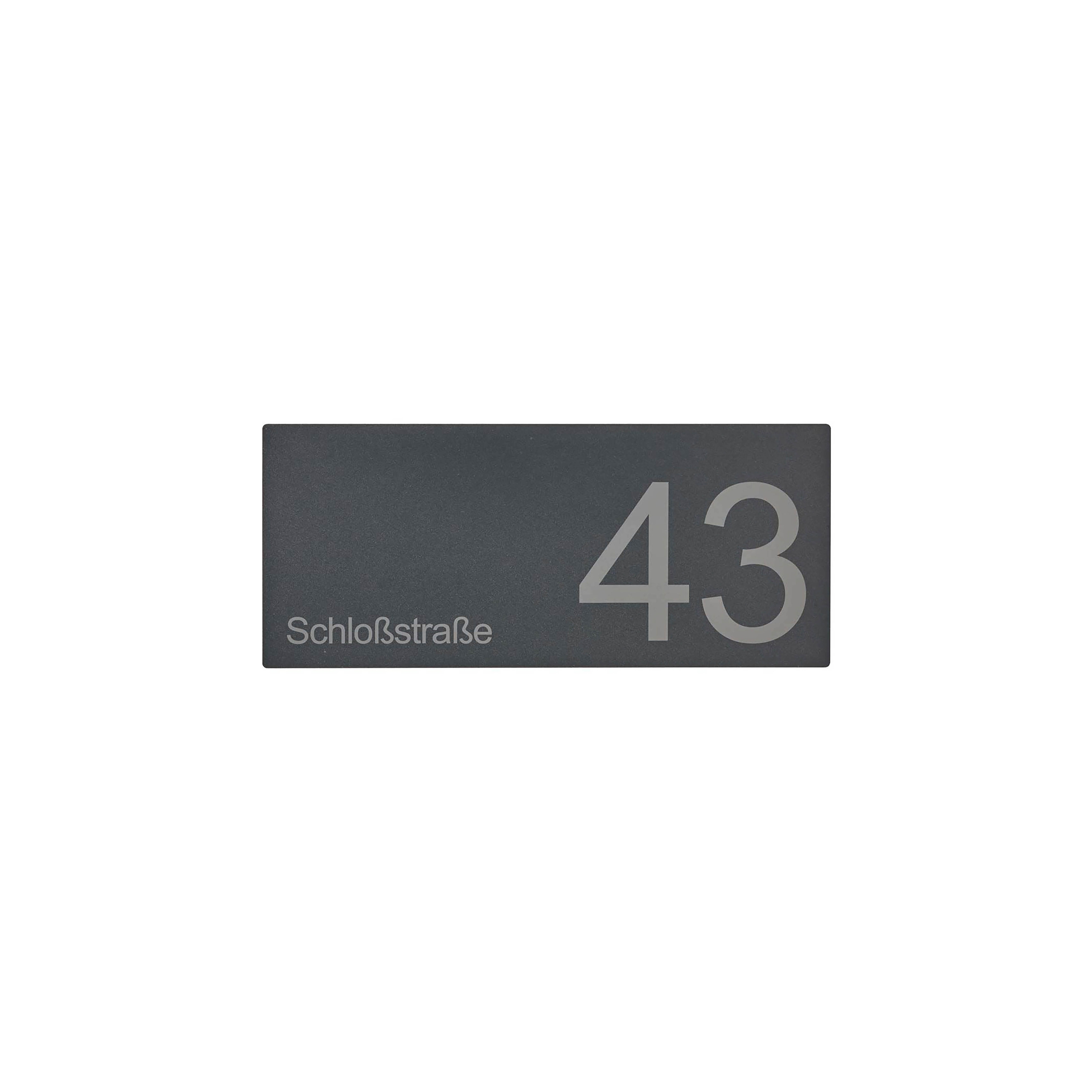 Display product Designer | Schild DESIGNER 390A 350x150 - RAL nach Wahl - Hausnummer - Beschriftung from manufacturer Briefkasten Manufaktur