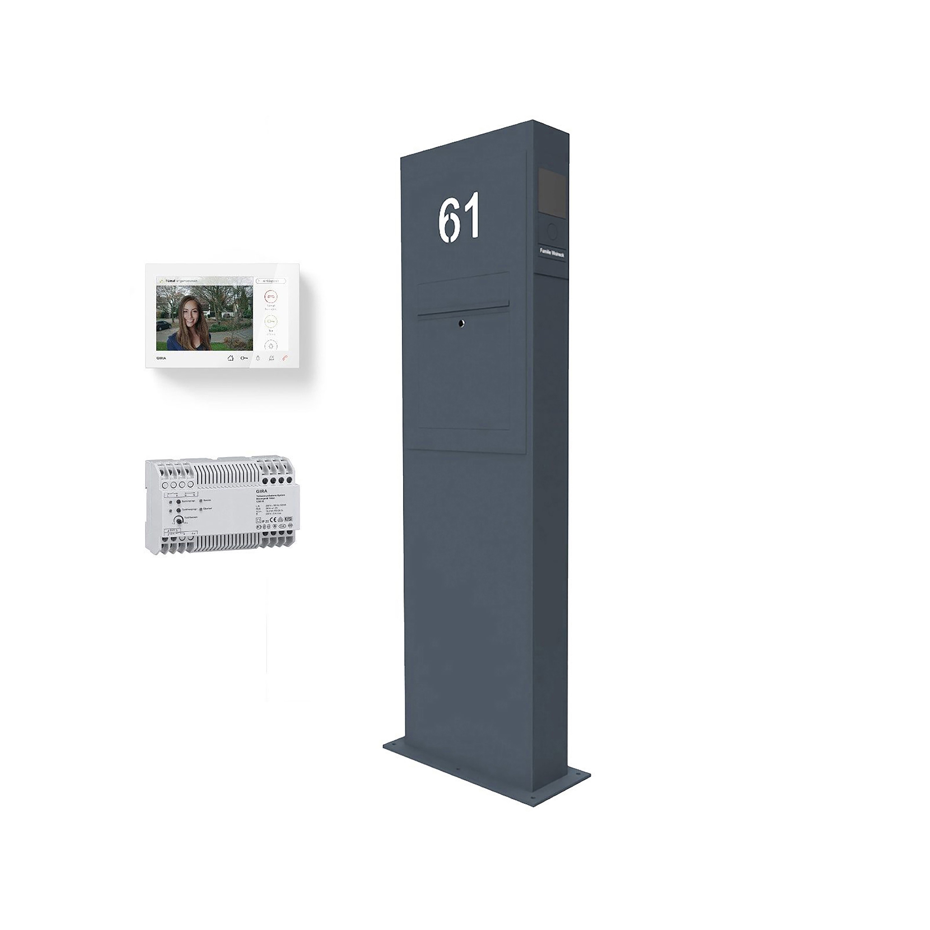 Display product Designer | Briefkastensäule Designer BIG - GIRA System 106 - Video- Sprechanlage - Hausnummer - RAL Farbe Rechts from manufacturer Briefkasten Manufaktur