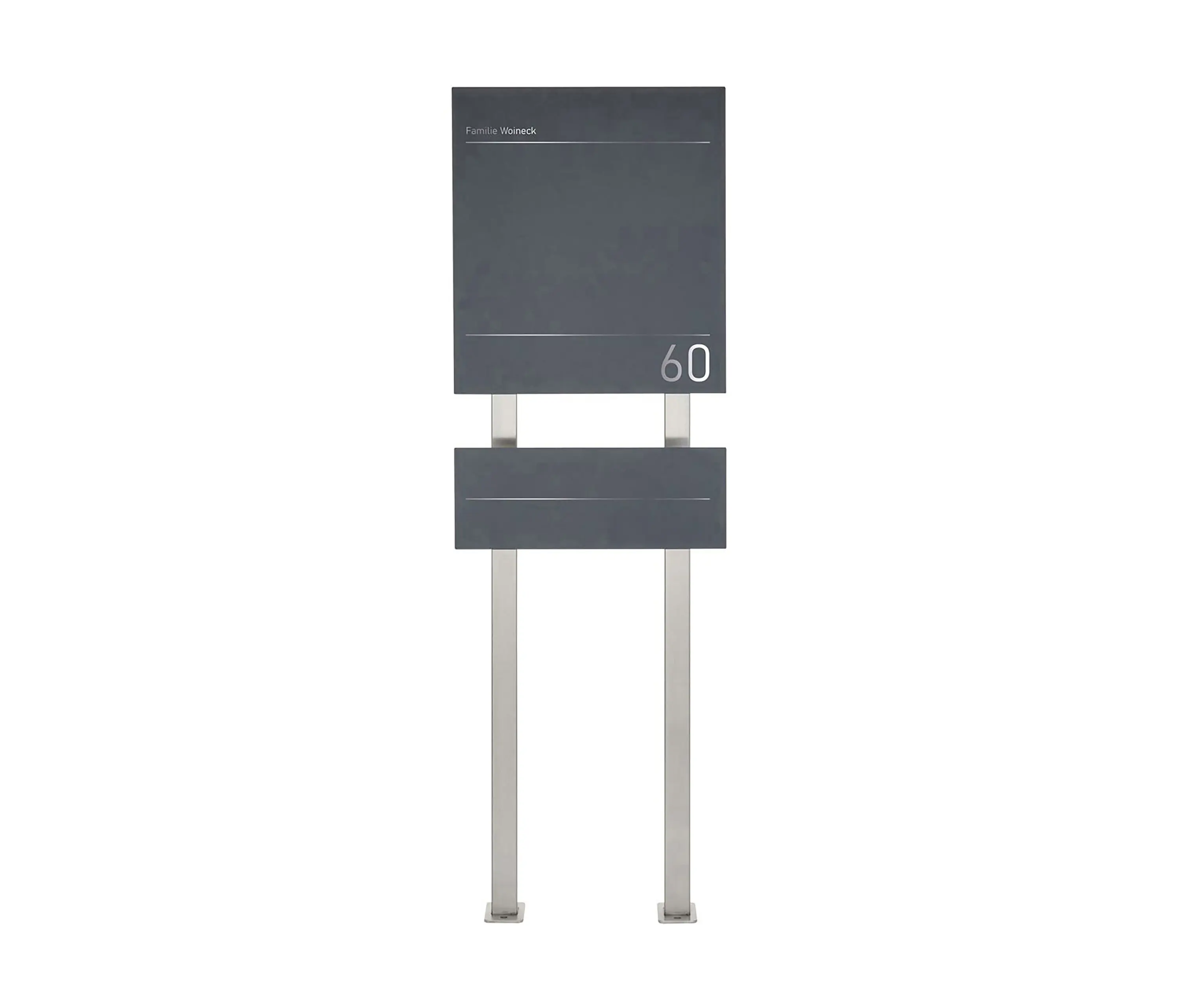 Briefkasten Manufaktur - Schiller | Design Edelstahl Standbriefkasten SCHILLER MEDIUM Elegance I - Hausnummer - Name - RAL nach Wahl