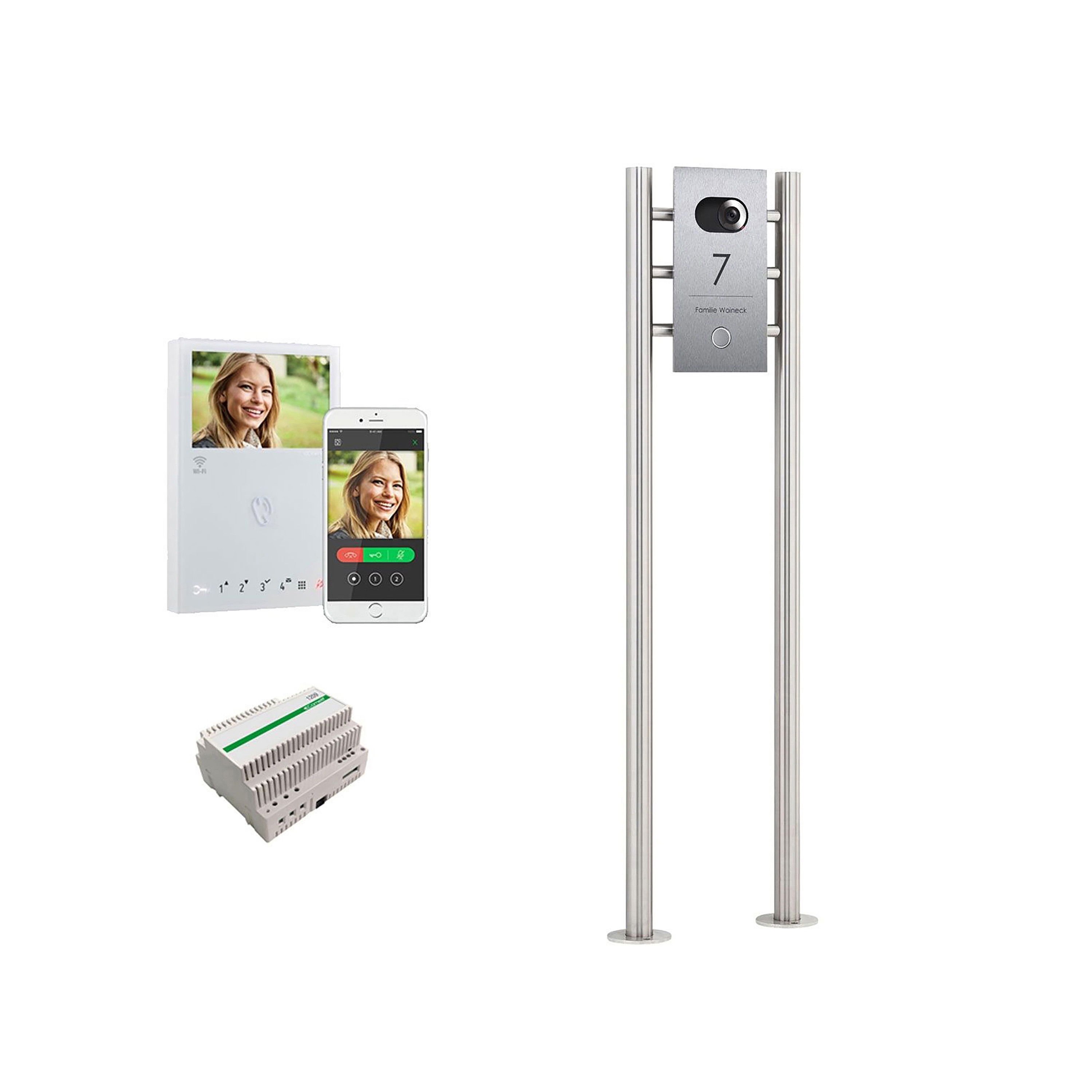 Designer | Video Stele DESIGNER 529S ST-R Elegance I - Edelstahl geschliffen - Comelit VIDEO Komplettset Wifi
