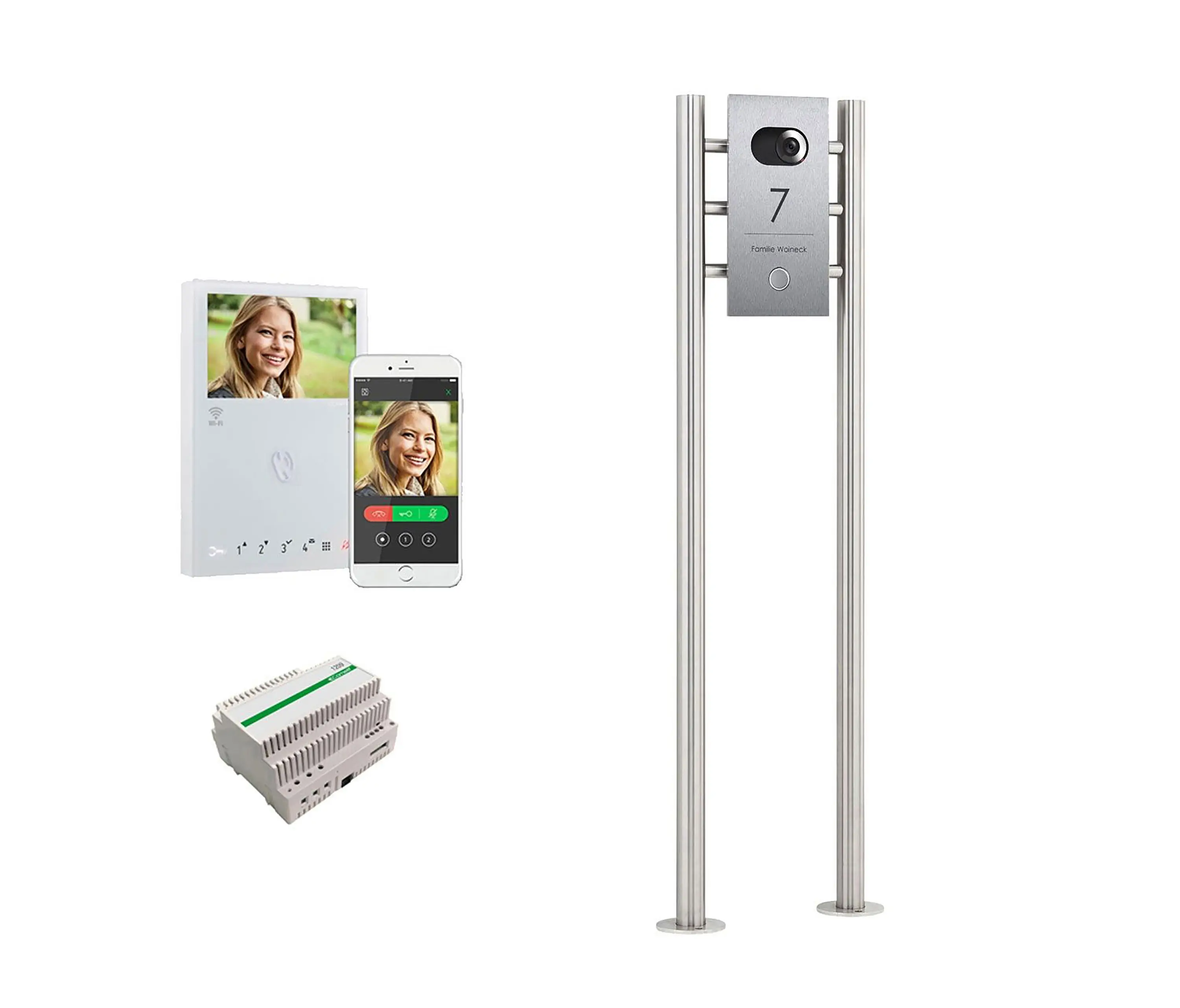 Briefkasten Manufaktur - Designer | Video Stele DESIGNER 529S ST-R Elegance I - Edelstahl geschliffen - Comelit VIDEO Komplettset Wifi