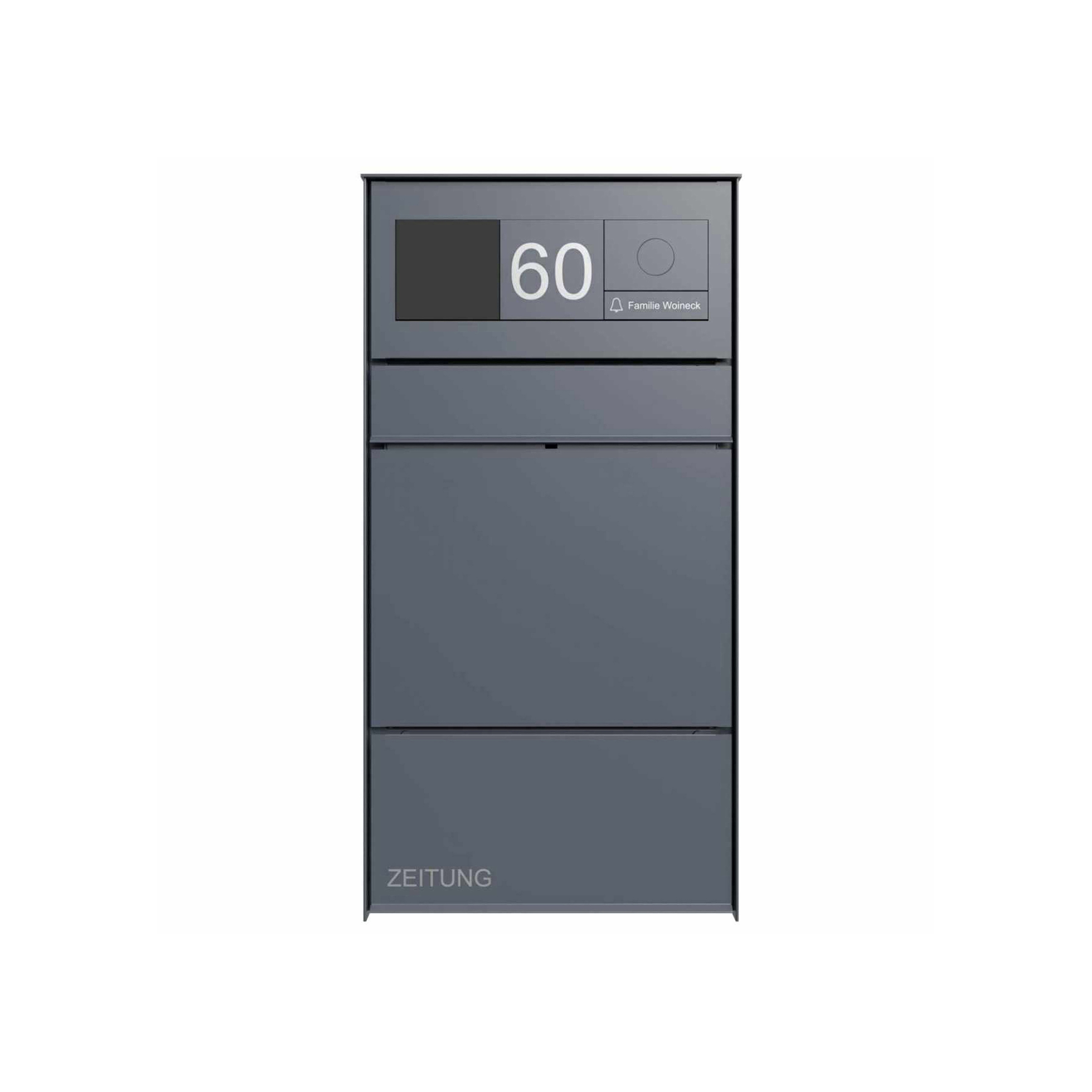 Display product Goethe | Design surface-mounted letterbox GOETHE AP - newspaper compartment - RAL colour - GIRA System 106 - VIDEO complete set from manufacturer Briefkasten Manufaktur