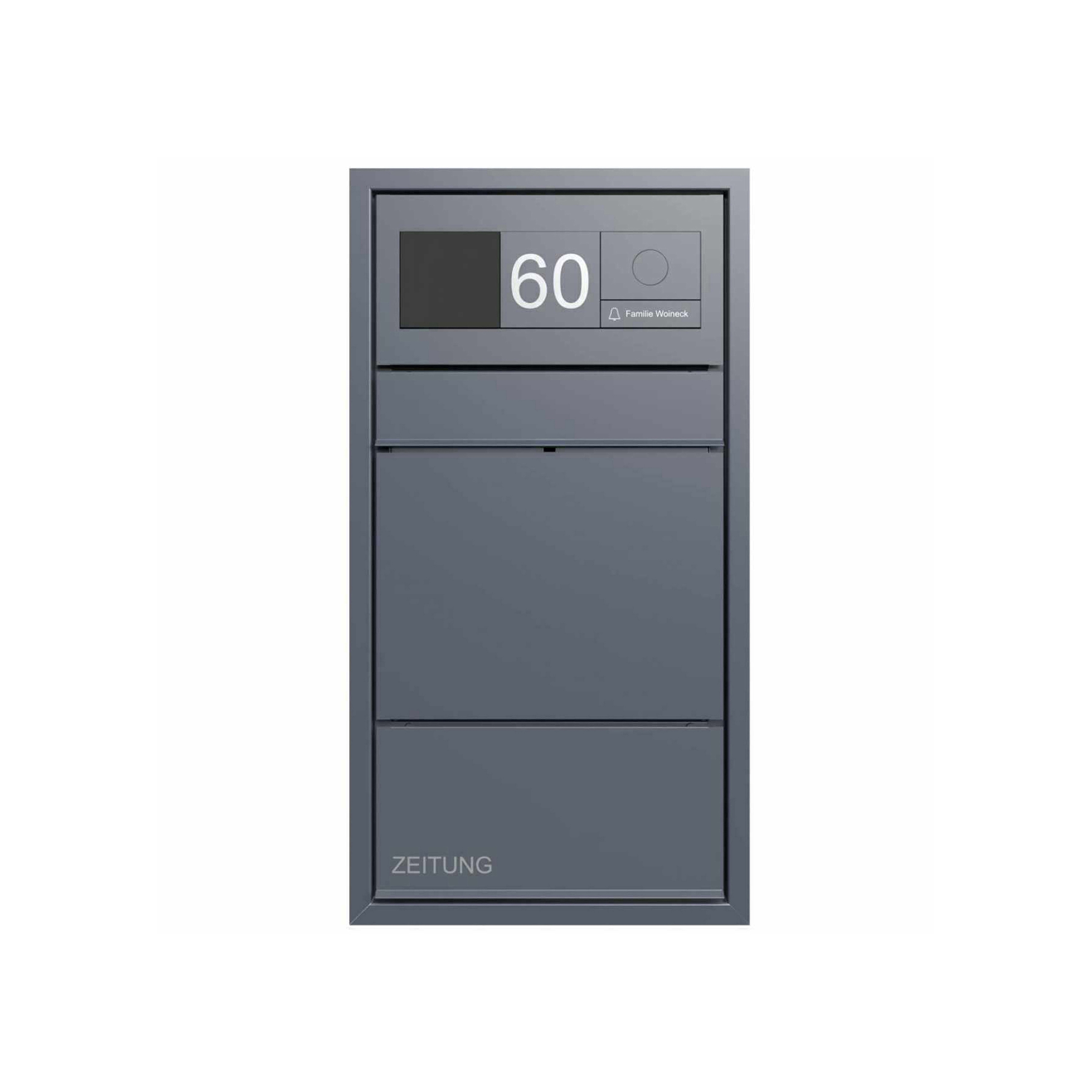 Display product Goethe | Design flush-mounted letterbox GOETHE UP - newspaper compartment - RAL colour - GIRA System 106 - VIDEO complete set from manufacturer Briefkasten Manufaktur