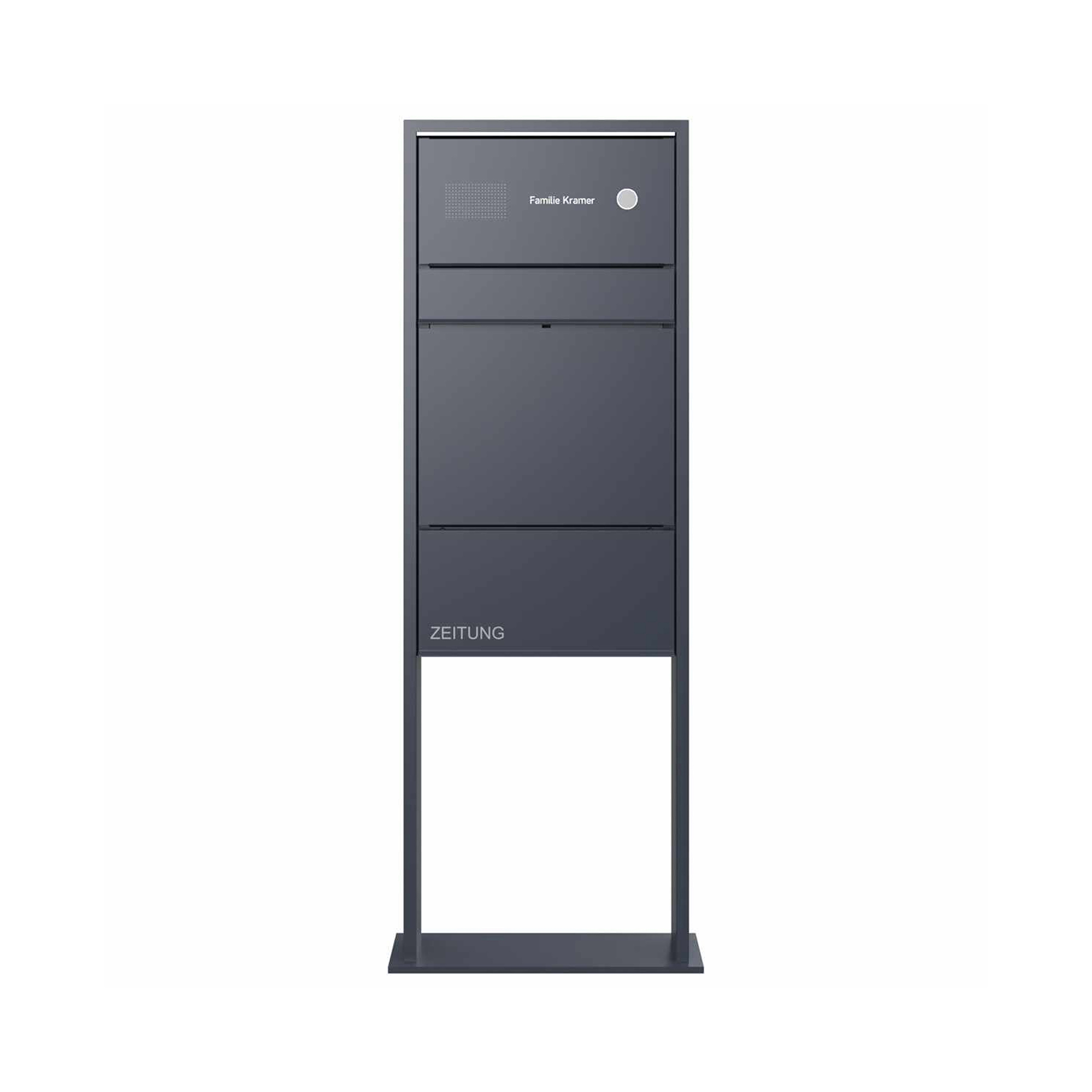 Display product Goethe | Design surface mount letterbox GOETHE LIB with bell box &amp; newspaper compartment - LED design element - RAL colour from manufacturer Briefkasten Manufaktur