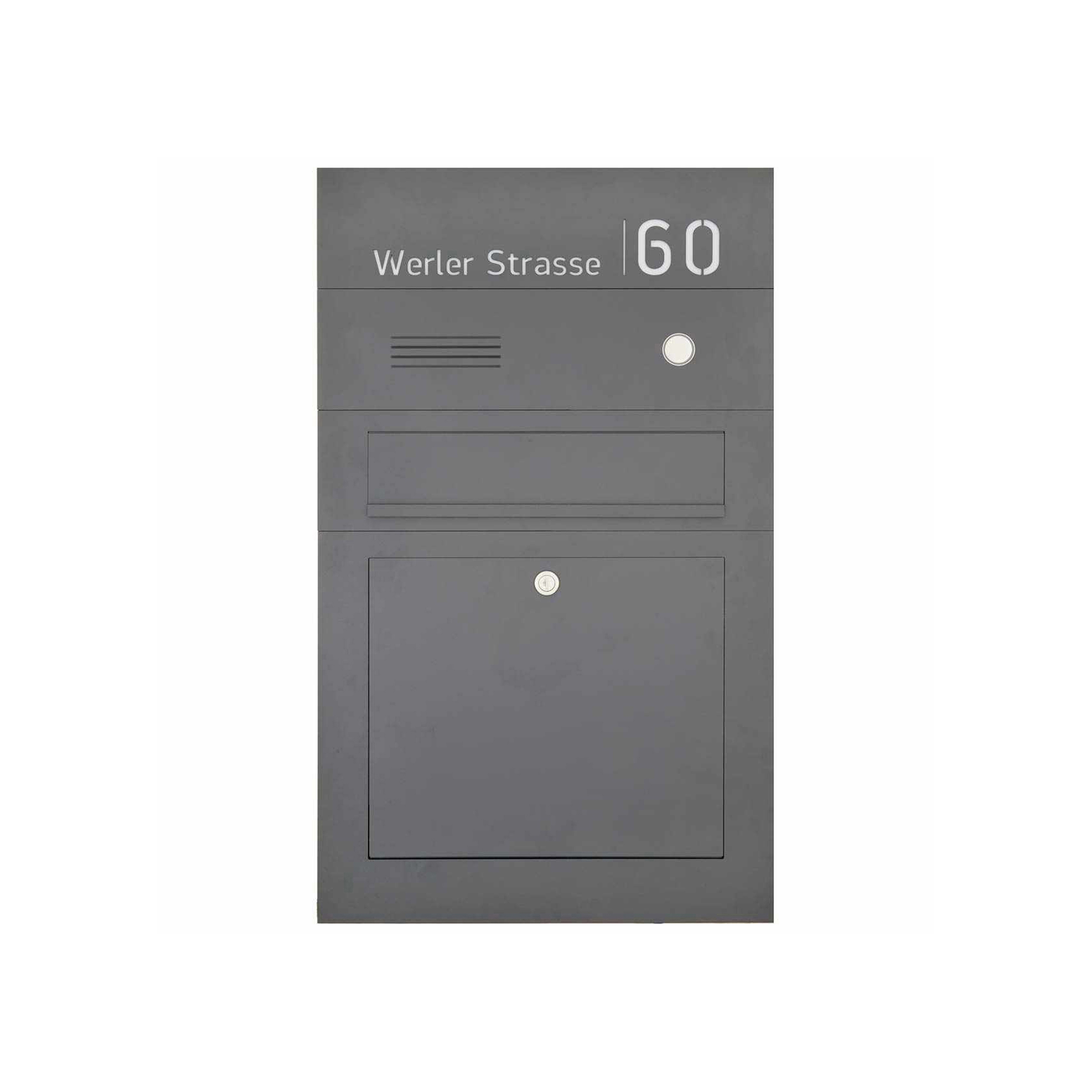Afficher le produit Division | Stainless steel letterbox Division BIG - RAL as desired - Bell intercom - House number flush-mounted or in-wall variant 100mm du fabricant Briefkasten Manufaktur