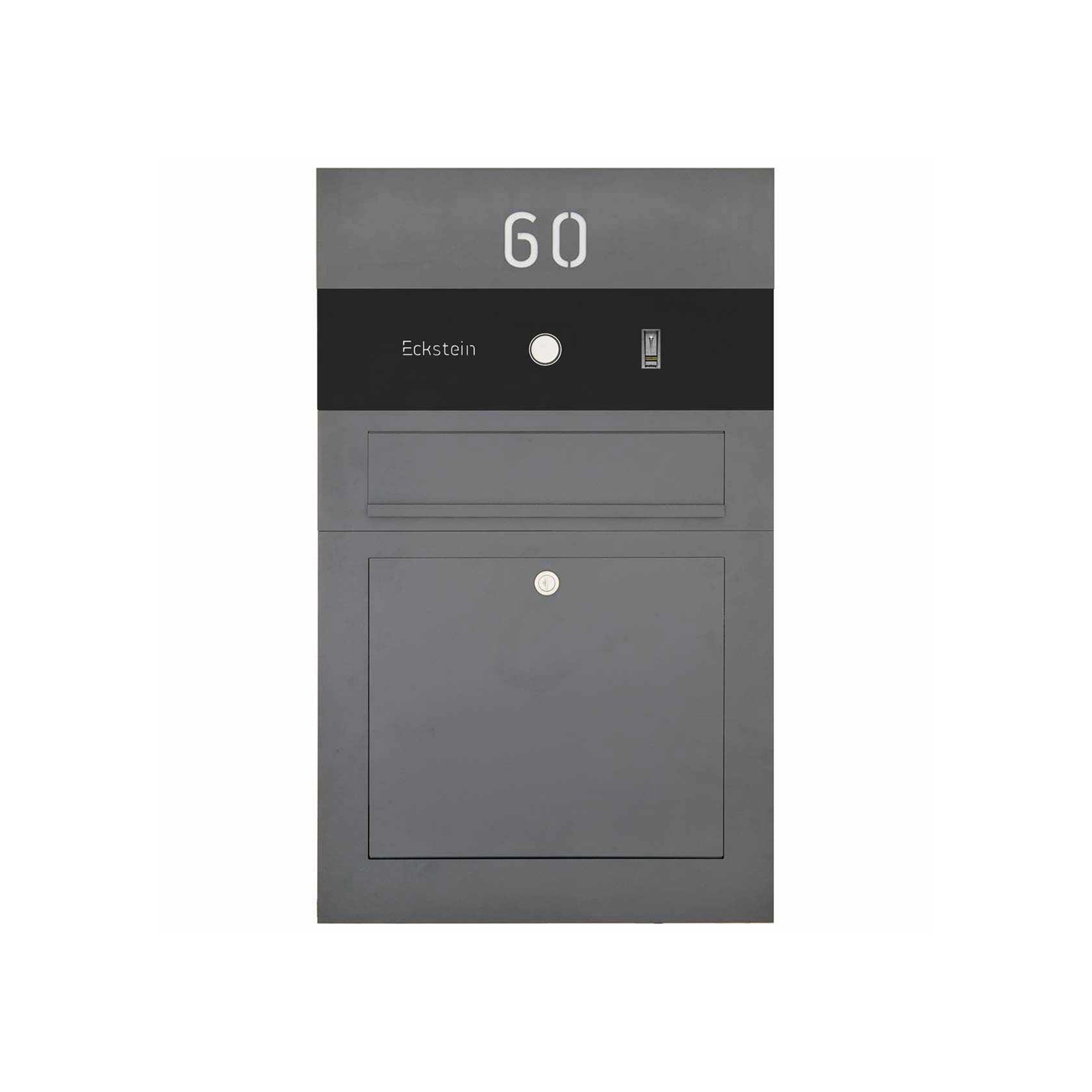 Division | Stainless steel letterbox Division BIG - BI-Color Edition - Bell intercom - House number flush-mounted variant 100mm