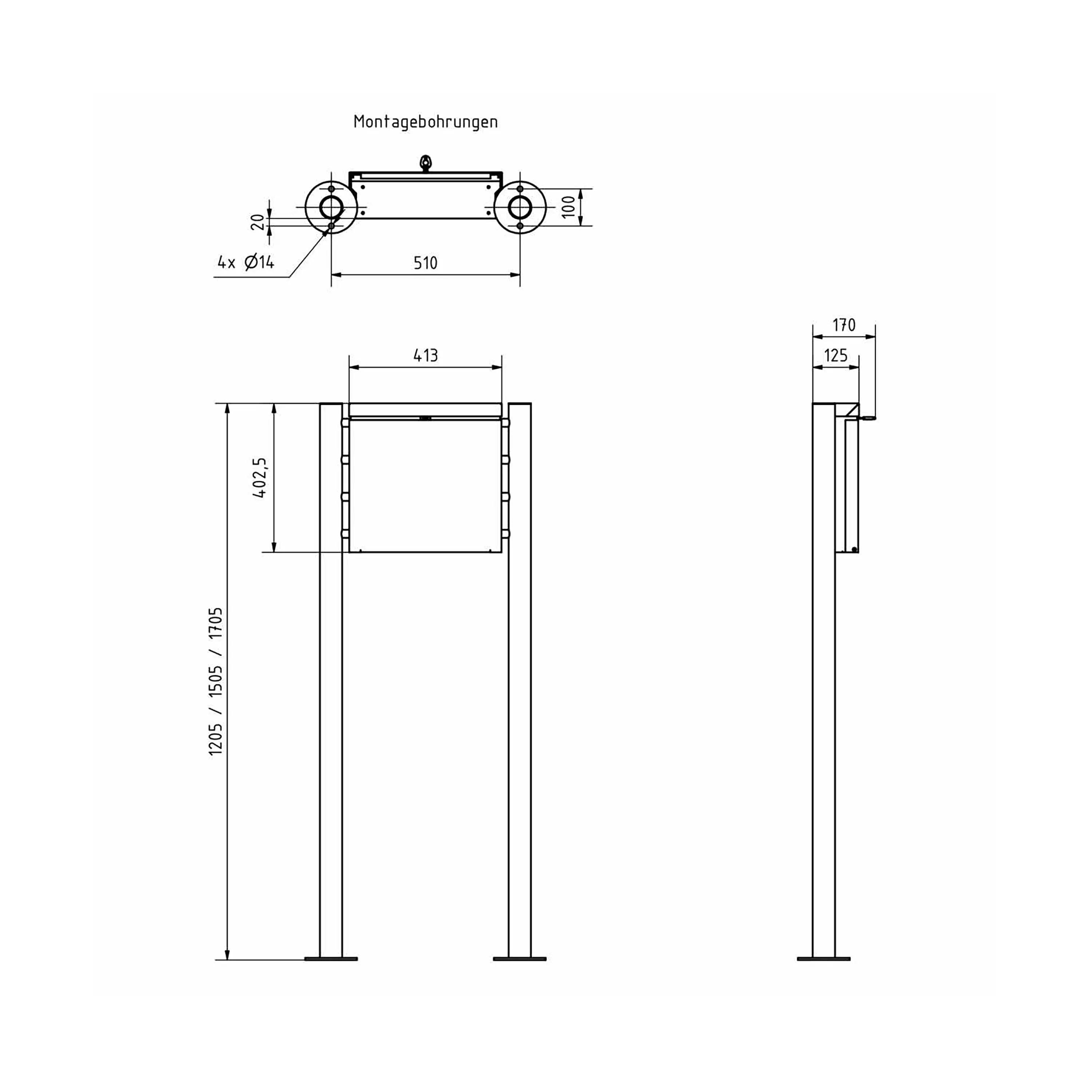 Briefkasten Manufaktur - Design Standbriefkasten BRENTANO ST-R - Design Elegance 2 - RAL 7016 anthrazitgrau