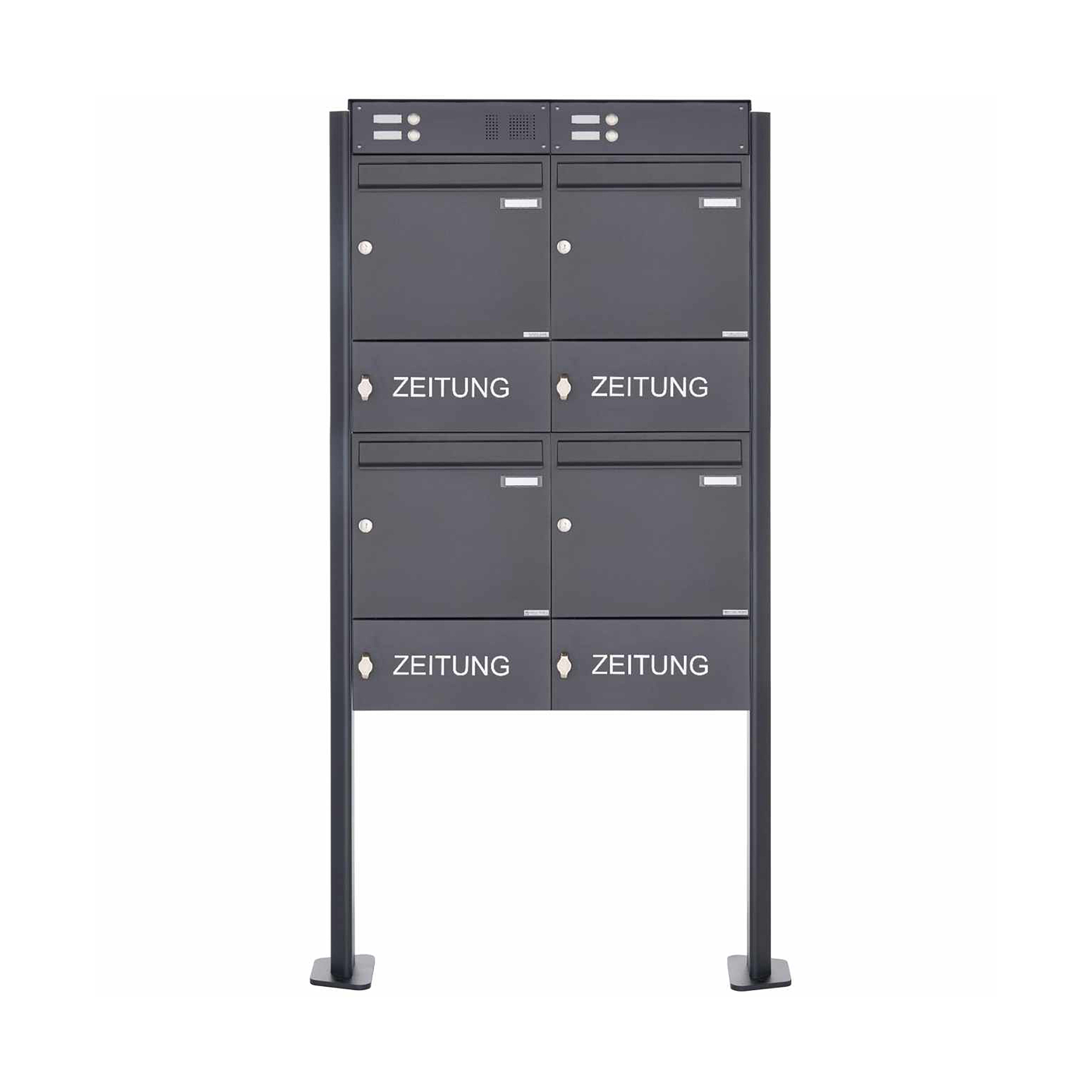 Vertoon produk 4er Design BASIC Plus 380X ST-T letterbox with bell box & newspaper compartment - RAL 100mm depth van vervaardiger Briefkasten Manufaktur