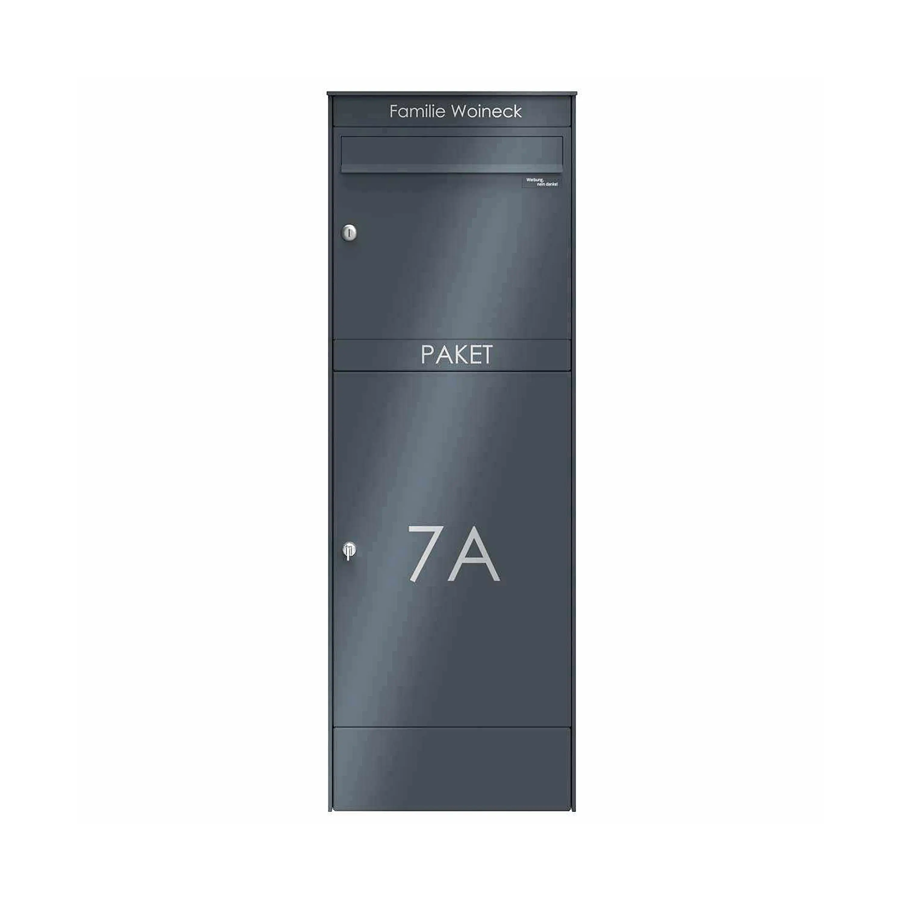 Briefkasten Manufaktur - Colonne de boîte à paquets en acier raffiné BASIC Plus 864XS avec compartiment à paquets 550x370 - RAL au choix