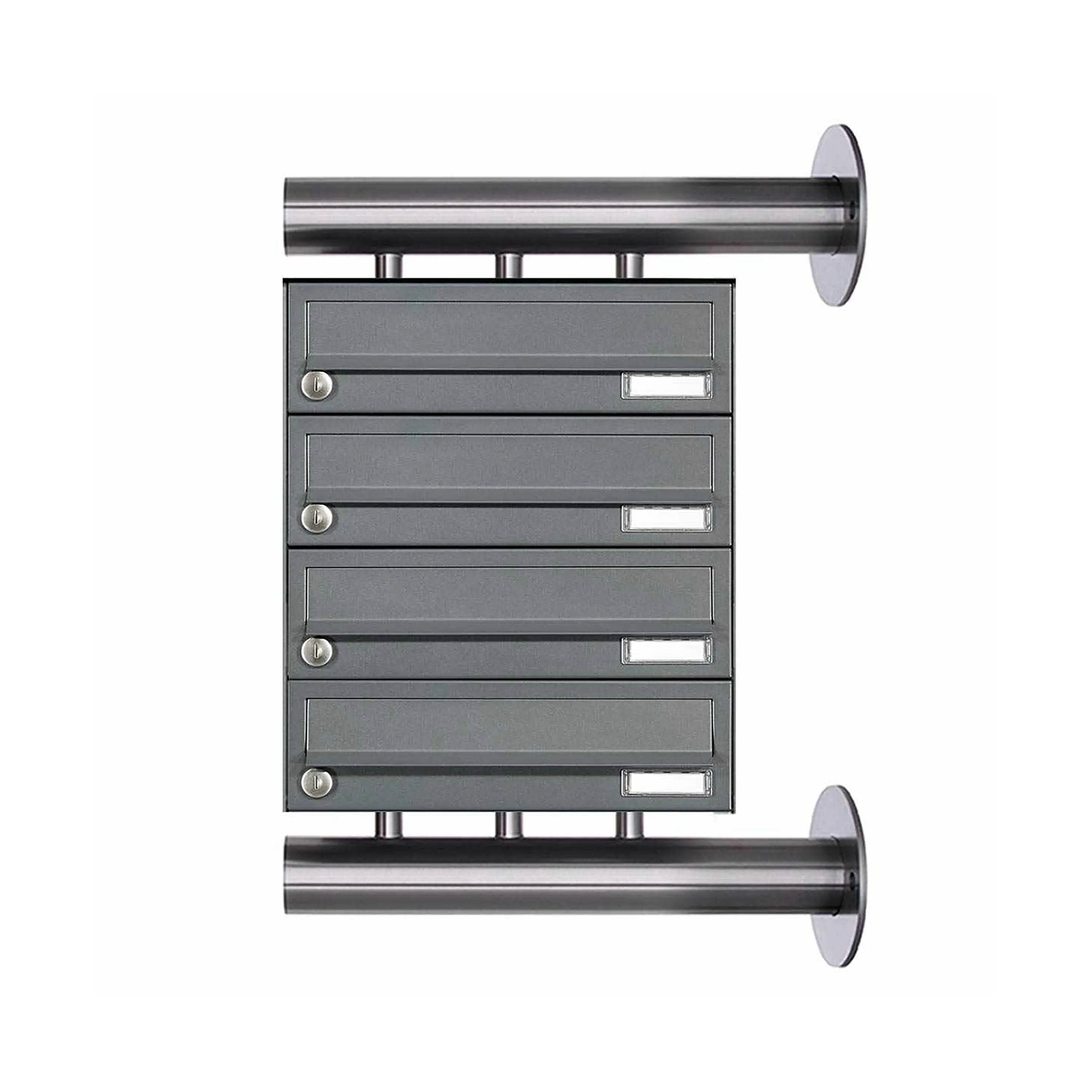 Briefkasten Manufaktur - Sistema di cassette per le lettere a 4 pezzi in acciaio inox Design BASIC Plus 385XW per montaggio laterale a parete - RAL a scelta