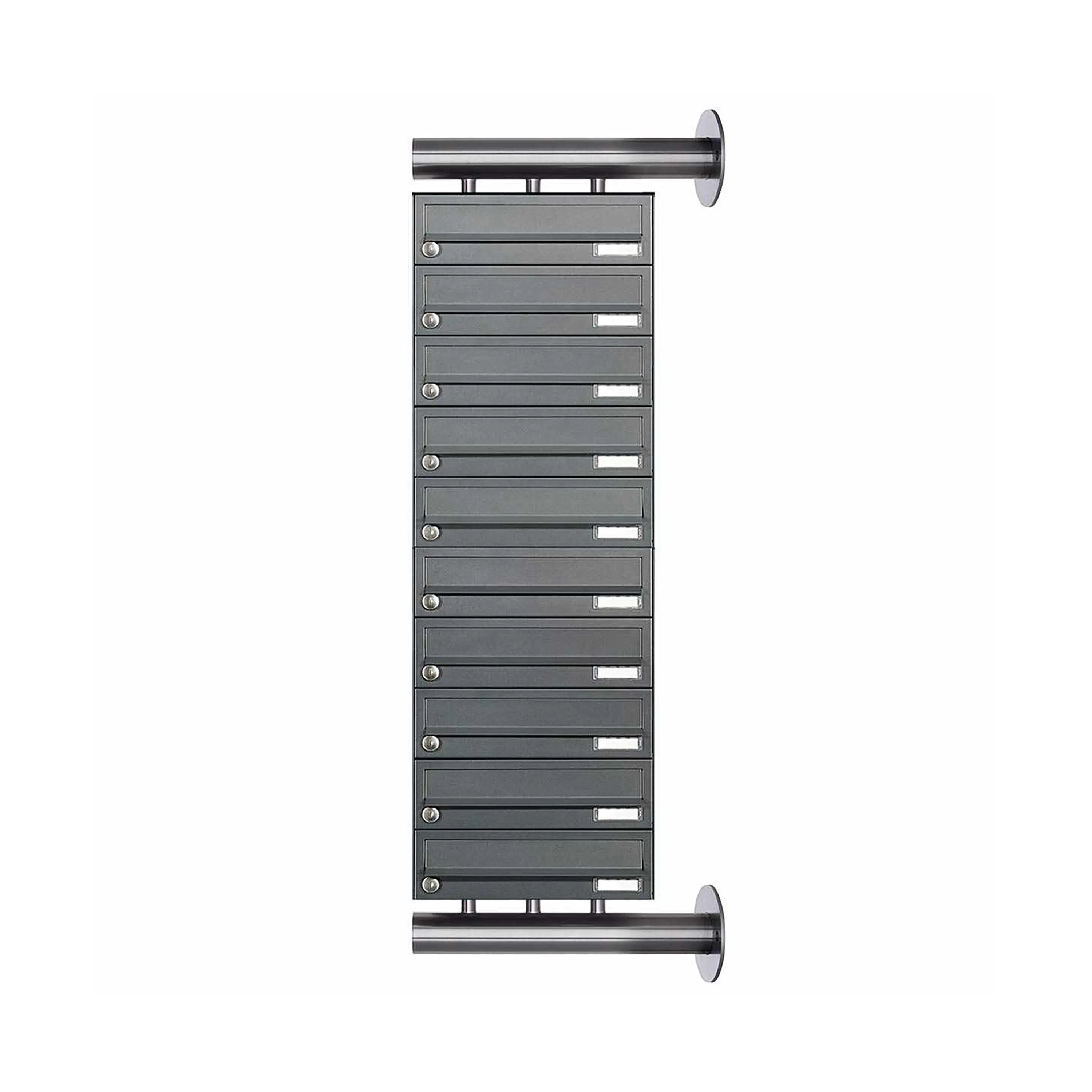 Briefkasten Manufaktur - Sistema di cassette per le lettere a 10 pezzi in acciaio inox Design BASIC Plus 385XW per montaggio laterale a parete - RAL a scelta