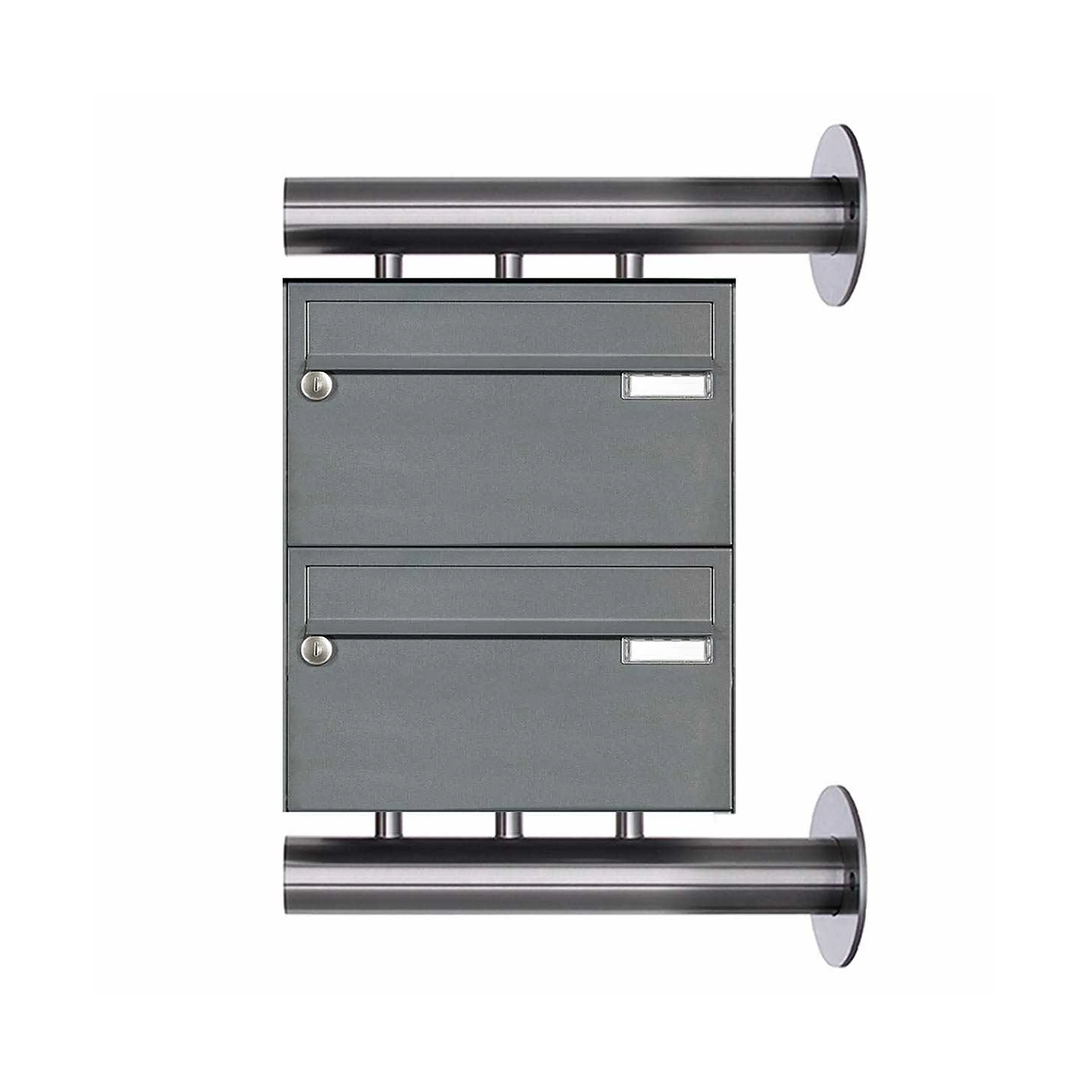 Briefkasten Manufaktur - Sistema di cassette per le lettere in acciaio inox a 2 pezzi Design BASIC Plus 385XW220 per montaggio laterale a parete - colore RAL a scelta