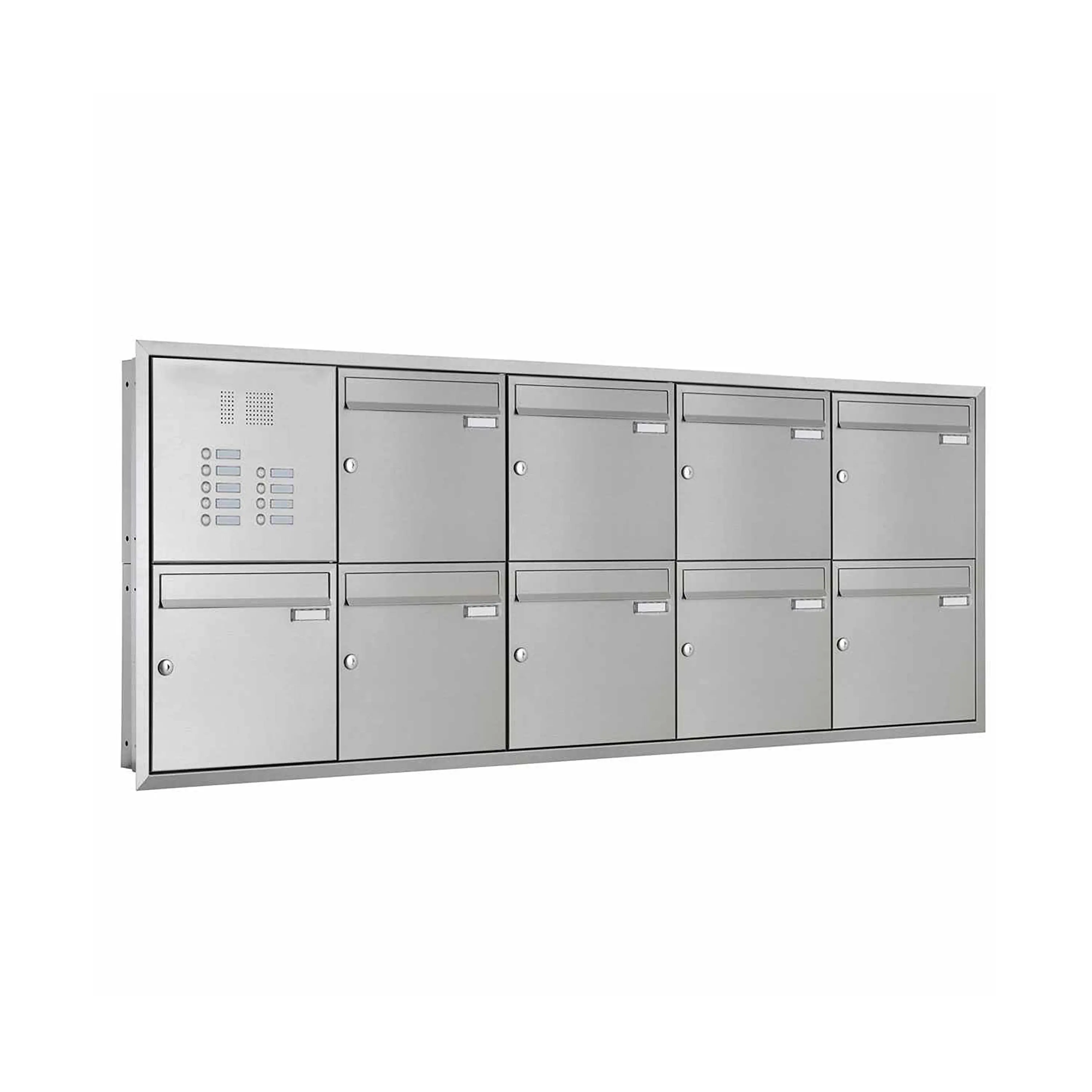 Briefkasten Manufaktur - 9er 5x2 cassetta per lettere da incasso BASIC Plus 382XU UP - acciaio inox lucido - profondità individuale destra 100 mm