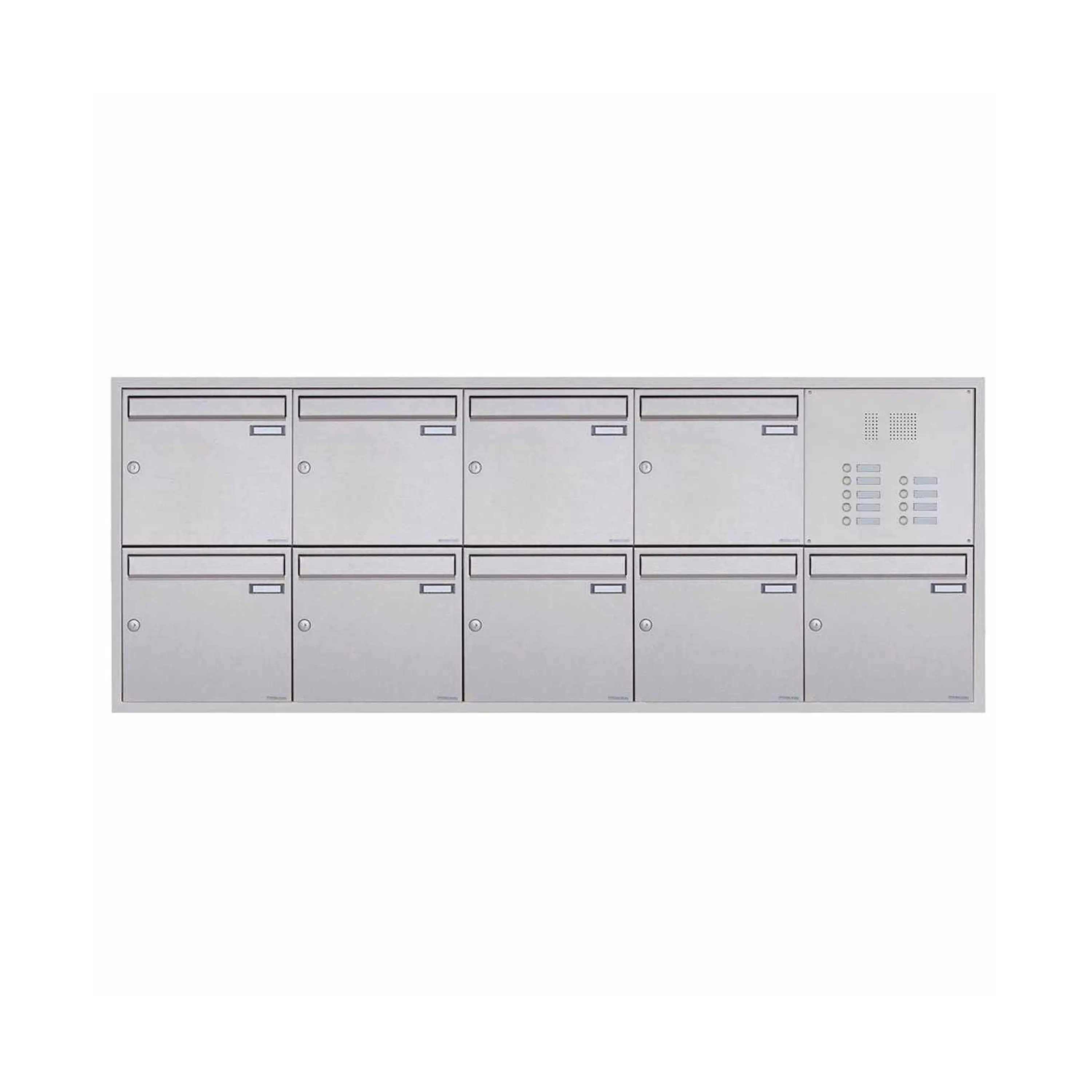 Briefkasten Manufaktur - 9er 5x2 cassetta per lettere da incasso BASIC Plus 382XU UP - acciaio inox lucido - profondità individuale destra 100 mm