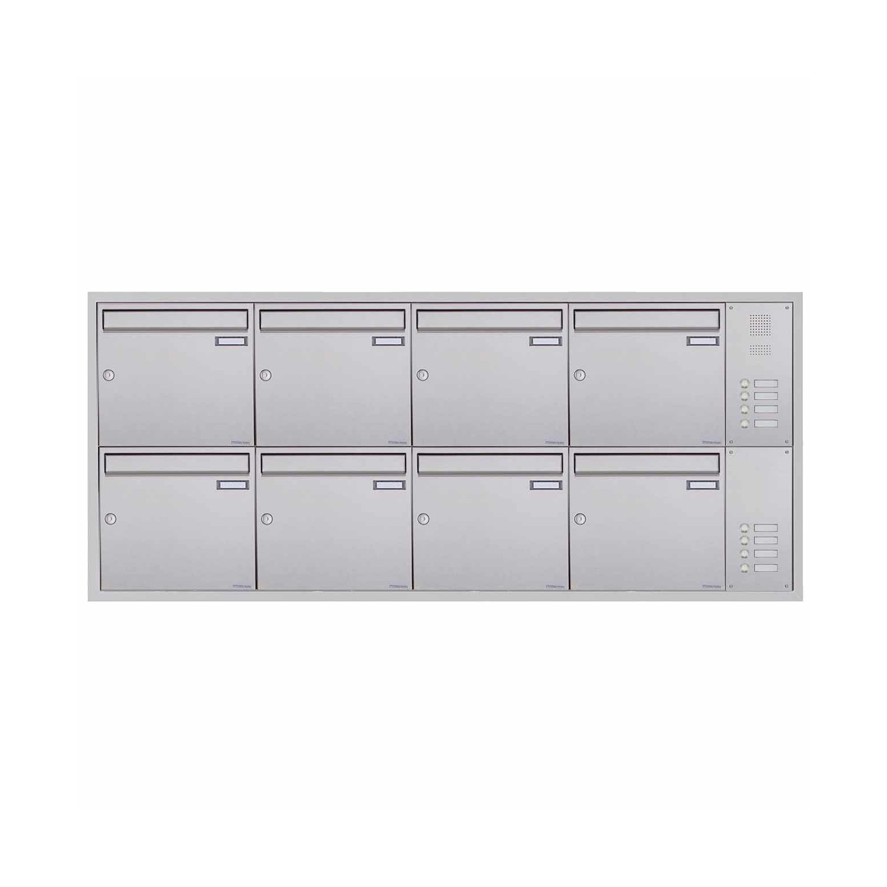 Vertoon produk 8er Stainless steel flush-mounted letterbox BASIC Plus 382XU UP with bell box lateral right 100mm depth van vervaardiger Briefkasten Manufaktur