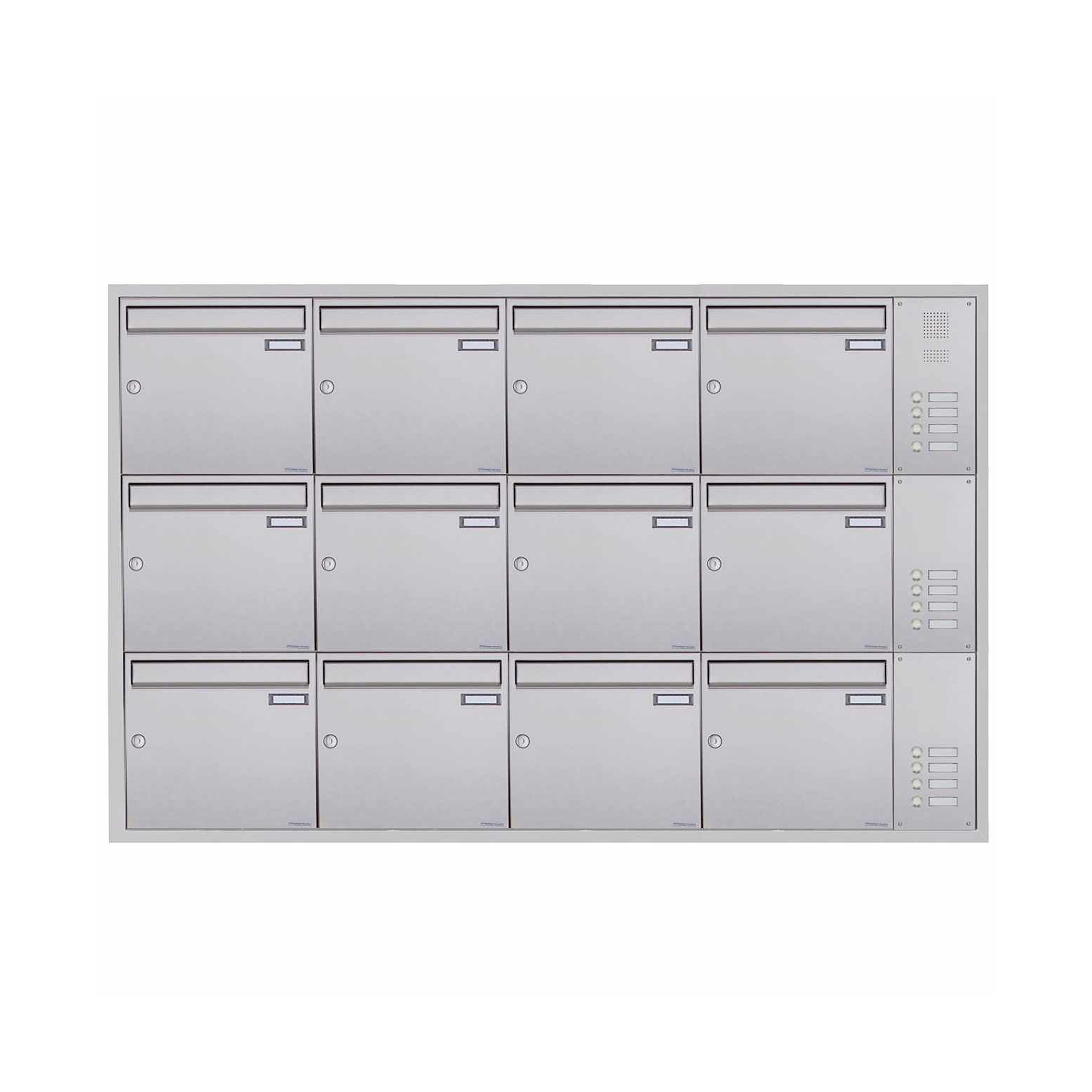 12er Stainless steel flush-mounted letterbox system BASIC Plus 382XU UP with bell box on the side right 100mm depth