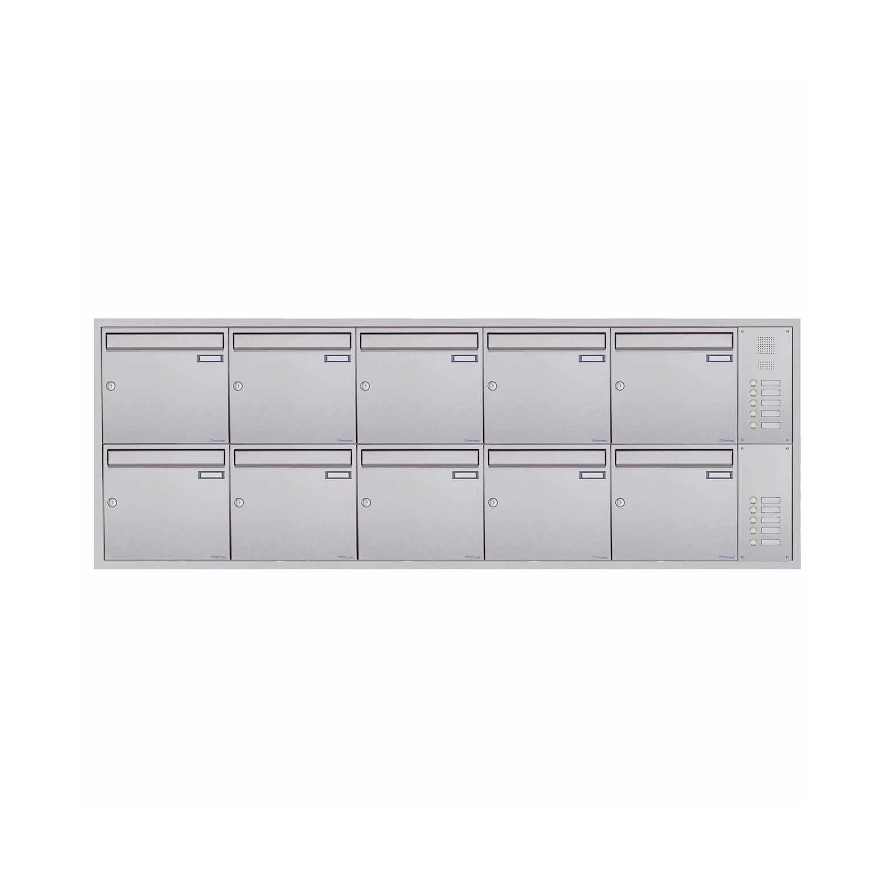 10pcs stainless steel flush-mounted letterbox system BASIC Plus 382XU UP with bell box sideways right 100mm depth