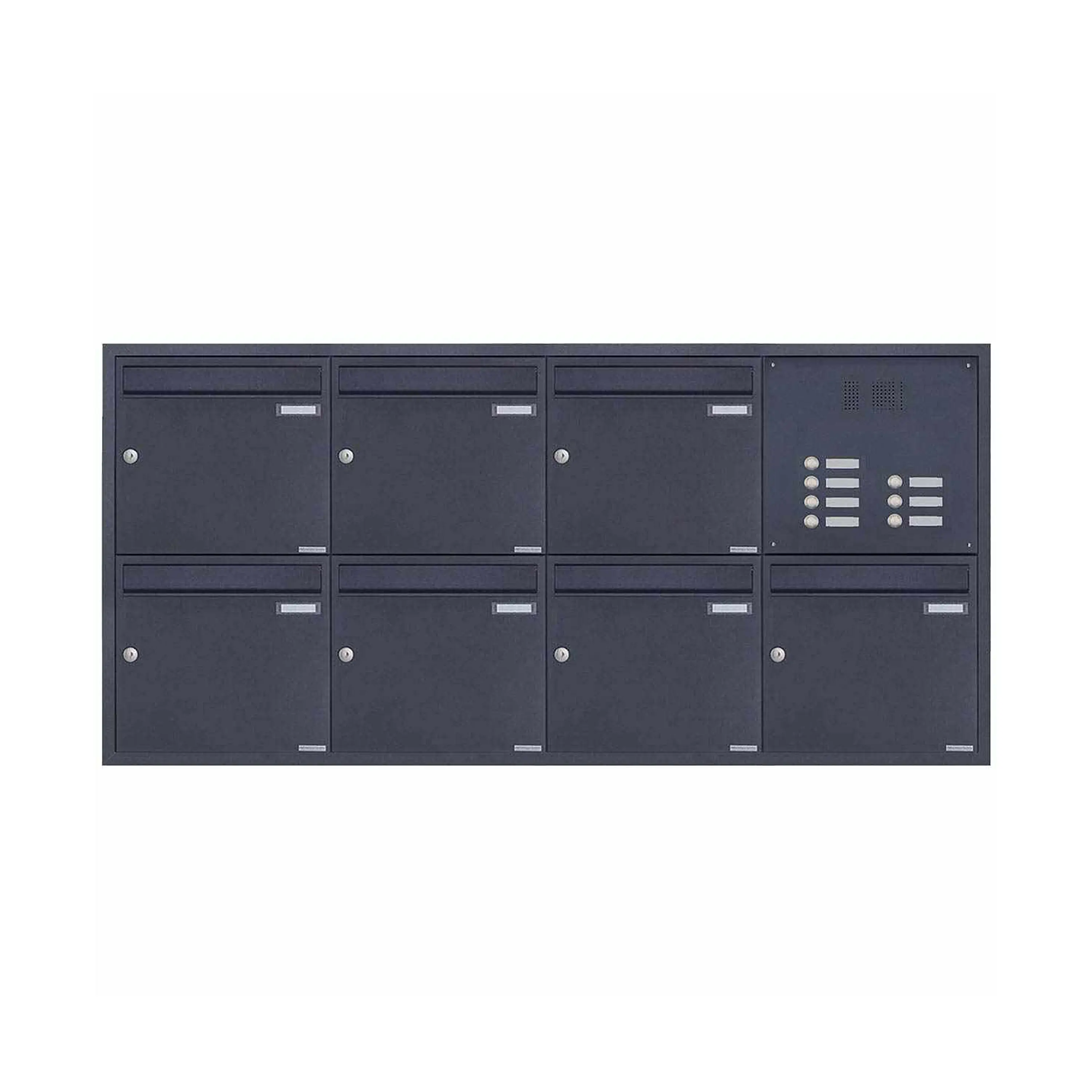 Briefkasten Manufaktur - 7er 4x2 cassetta postale da incasso in acciaio inox BASIC Plus 382XU UP - RAL a scelta - individuale destra 100mm di profondità