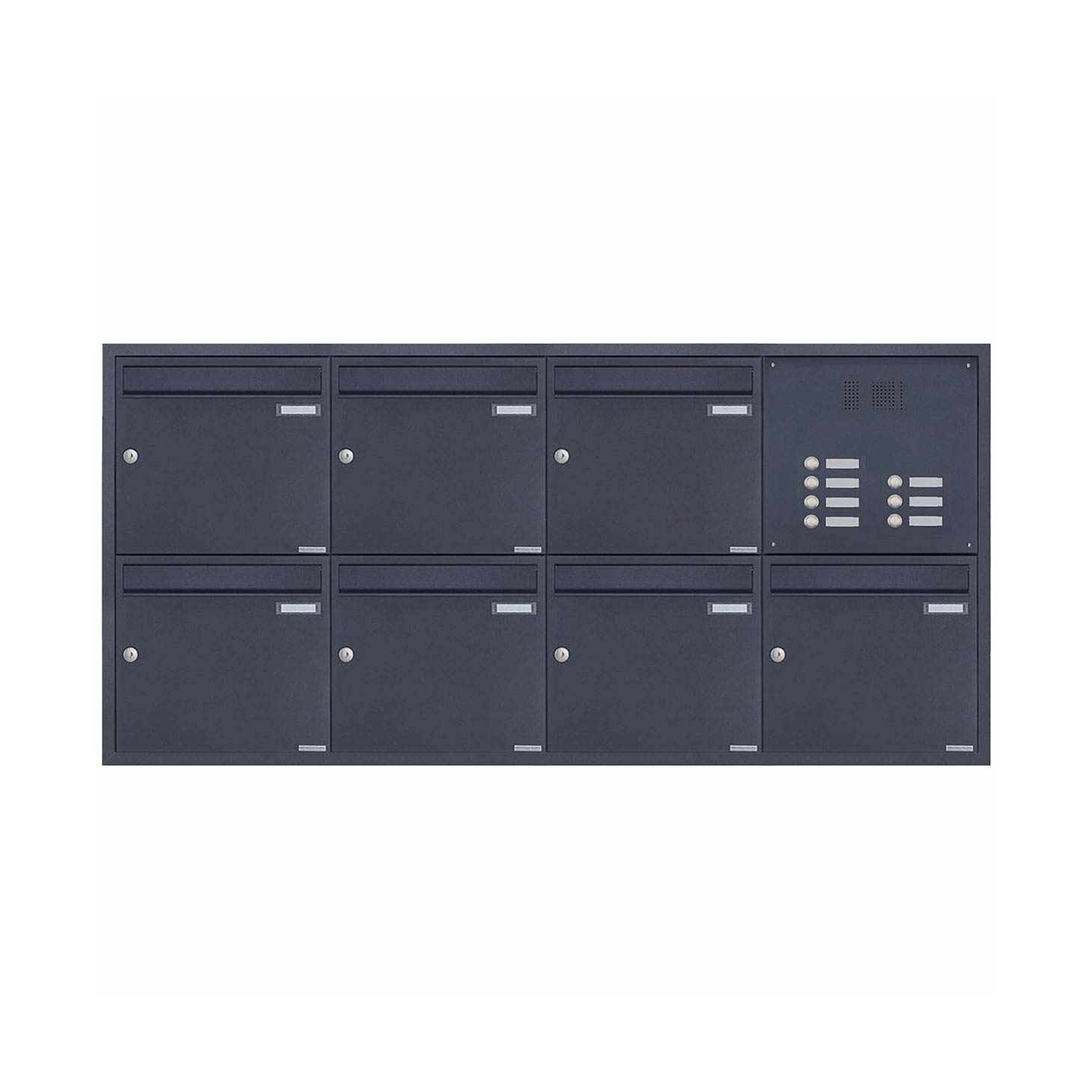 Mostrar el producto 7er 4x2 stainless steel flush-mounted letterbox BASIC Plus 382XU UP - RAL of your choice - Individual Right 100mm depth del fabricante Briefkasten Manufaktur