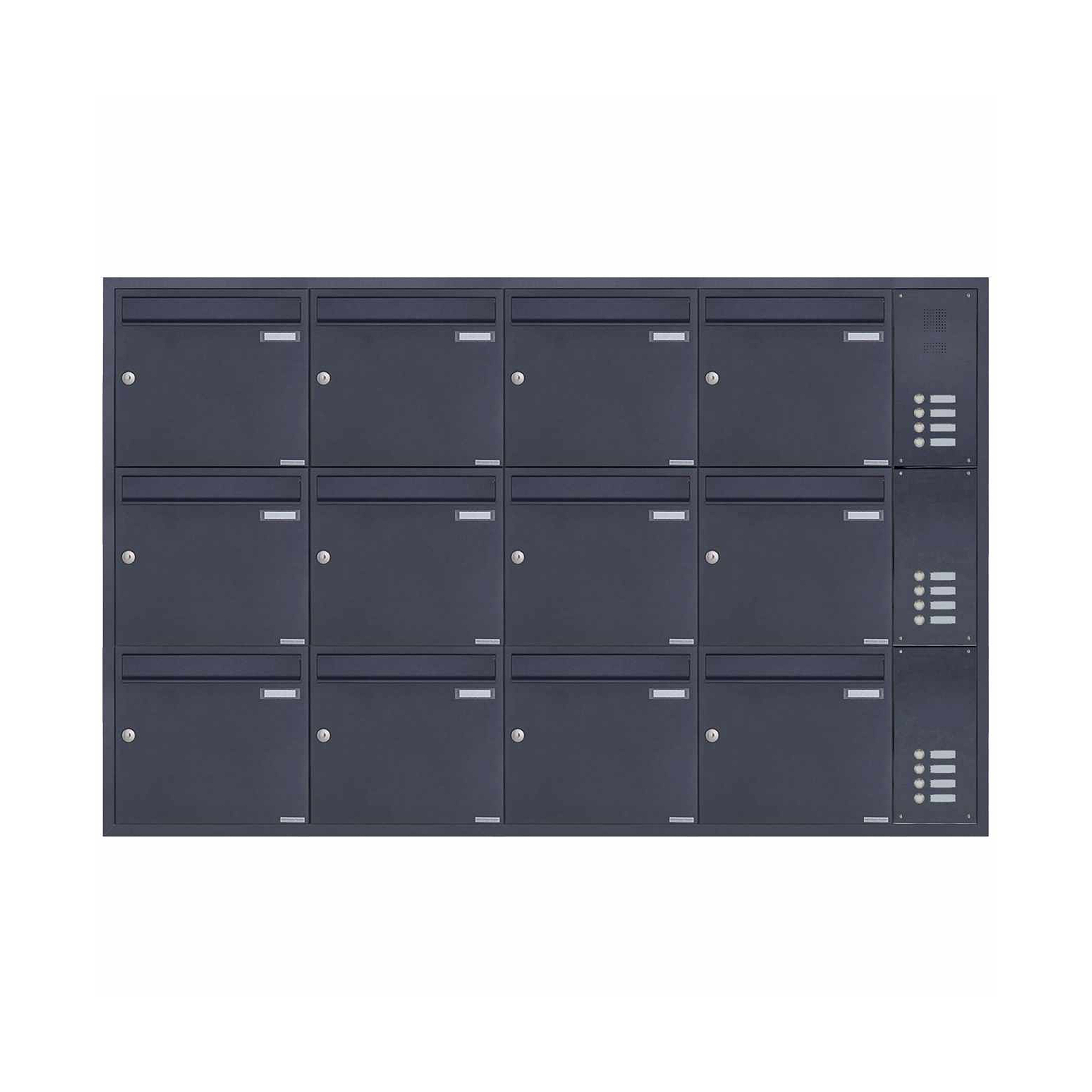 Vertoon produk 12er Stainless steel flush-mounted letterbox system BASIC Plus 382XU UP with bell box on the side - RAL right 100mm depth van vervaardiger Briefkasten Manufaktur
