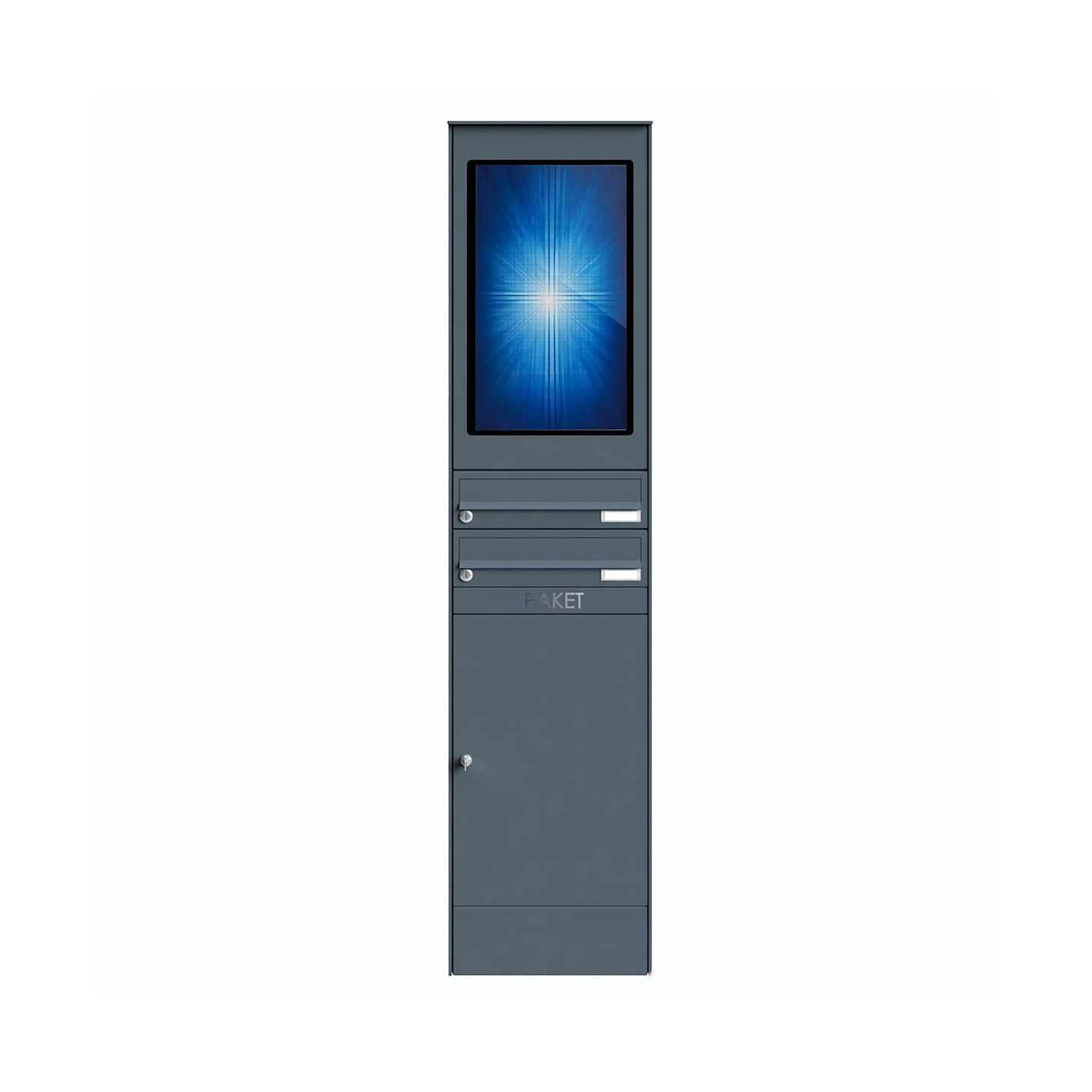Briefkasten Manufaktur - 2er Briefkastenstele BASIC Plus 864X - Parcel box 550x370 - 21,5" Touchscreen - RAL colour
