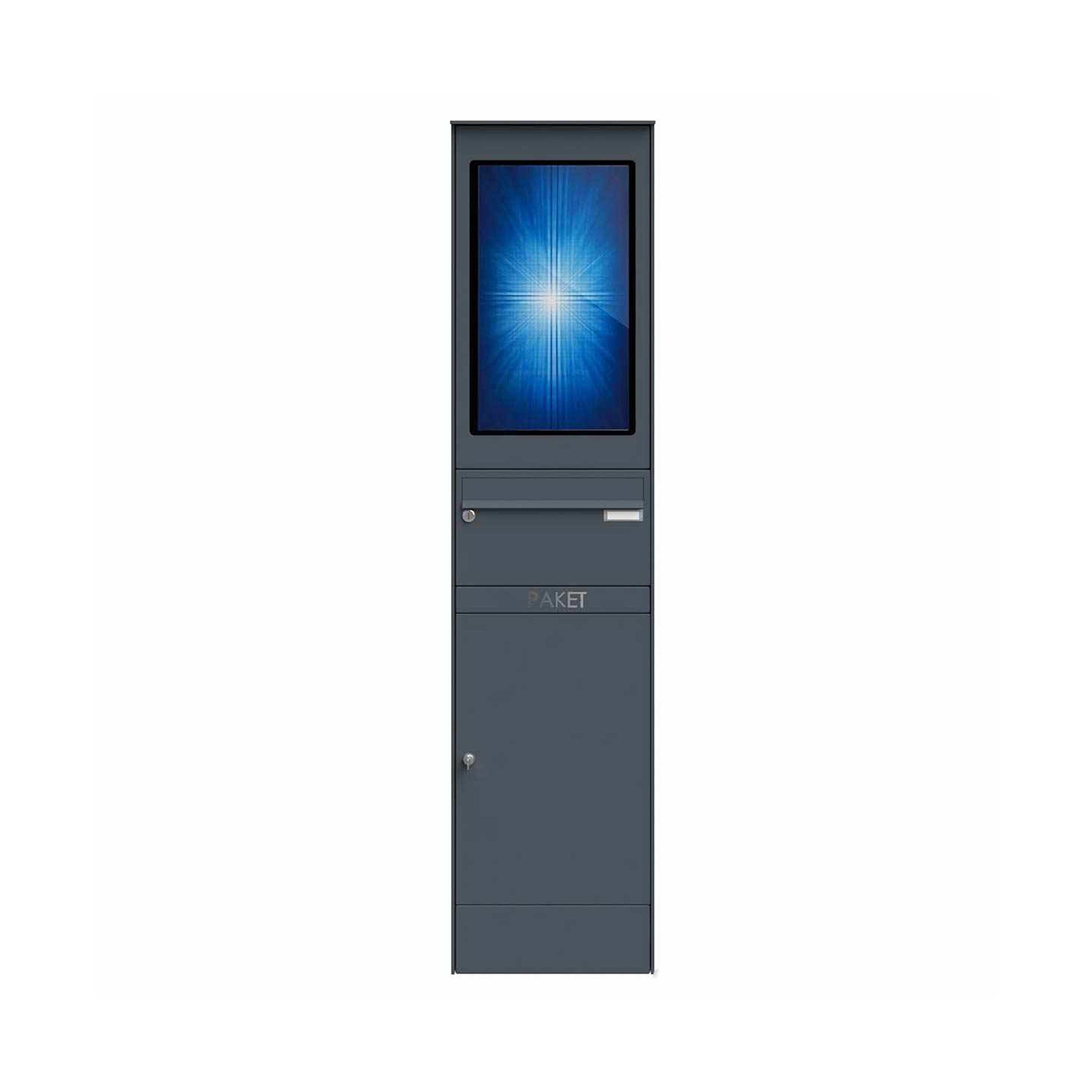 Display product Letterbox pillar BASIC Plus 864X - parcel shelf 550x370 - 21,5" Touchscreen - RAL colour from manufacturer Briefkasten Manufaktur