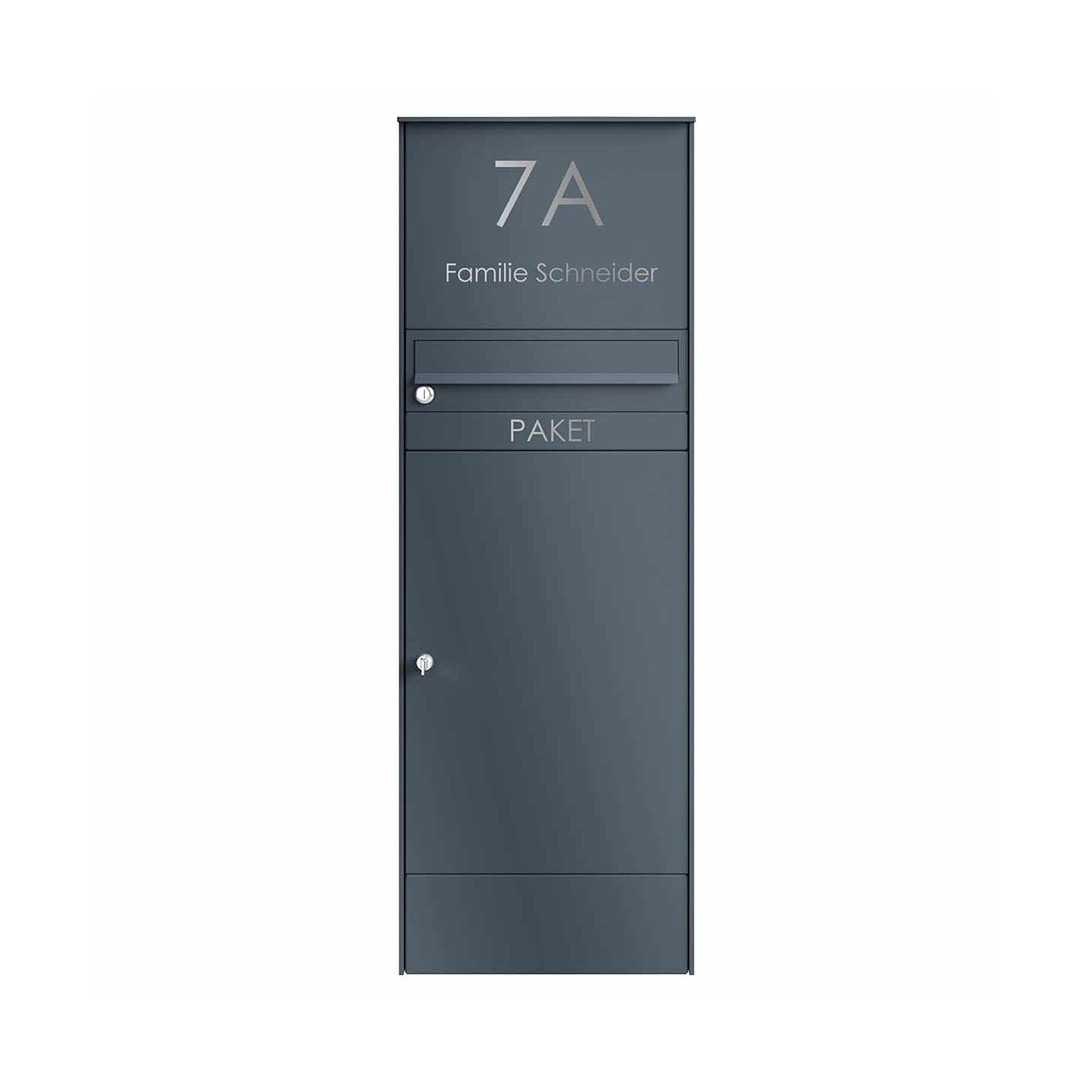 Display product Stainless steel parcel post box BASIC Plus 864XS with parcel compartment 550x370 - house number - RAL colour of your choice from manufacturer Briefkasten Manufaktur