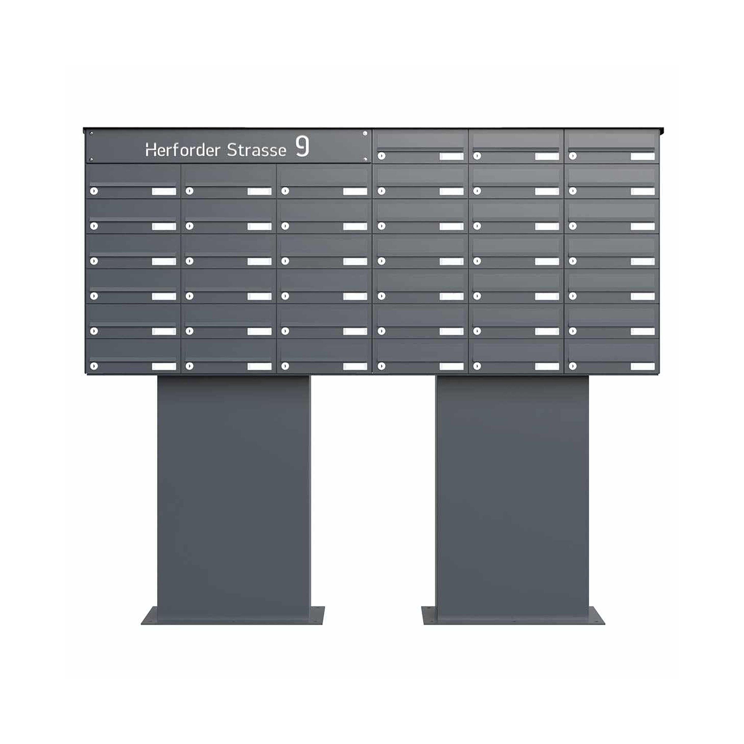 Display product 39er Plinth letterbox system Design BASIC 385SOC ST-SOC - LED lettering - RAL 7016 anthracite grey from manufacturer Briefkasten Manufaktur