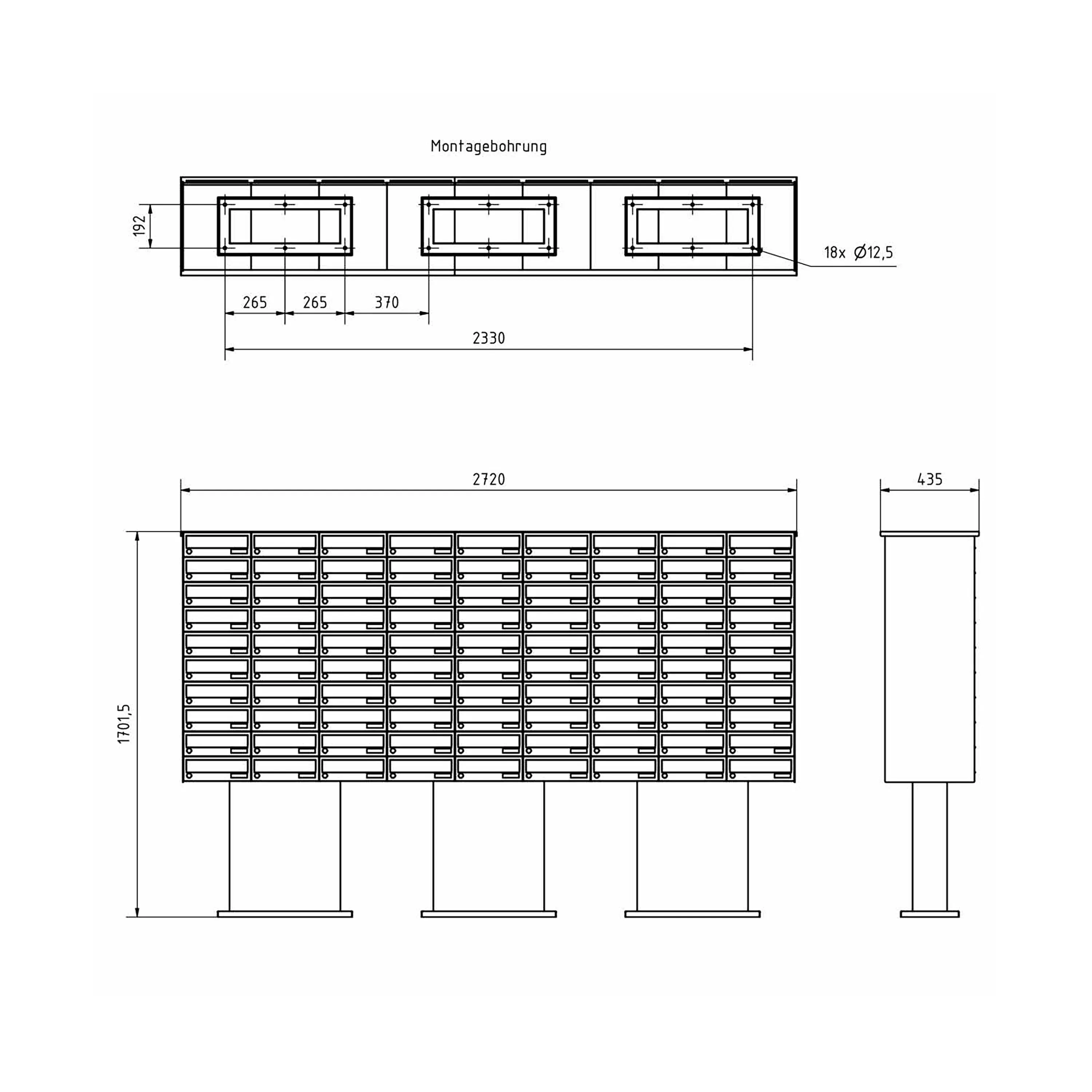 Briefkasten Manufaktur - Ensemble de boîtes aux lettres de socle de 90 pièces Design BASIC 385P-7016 ST-SOC - RAL 7016 gris anthracite