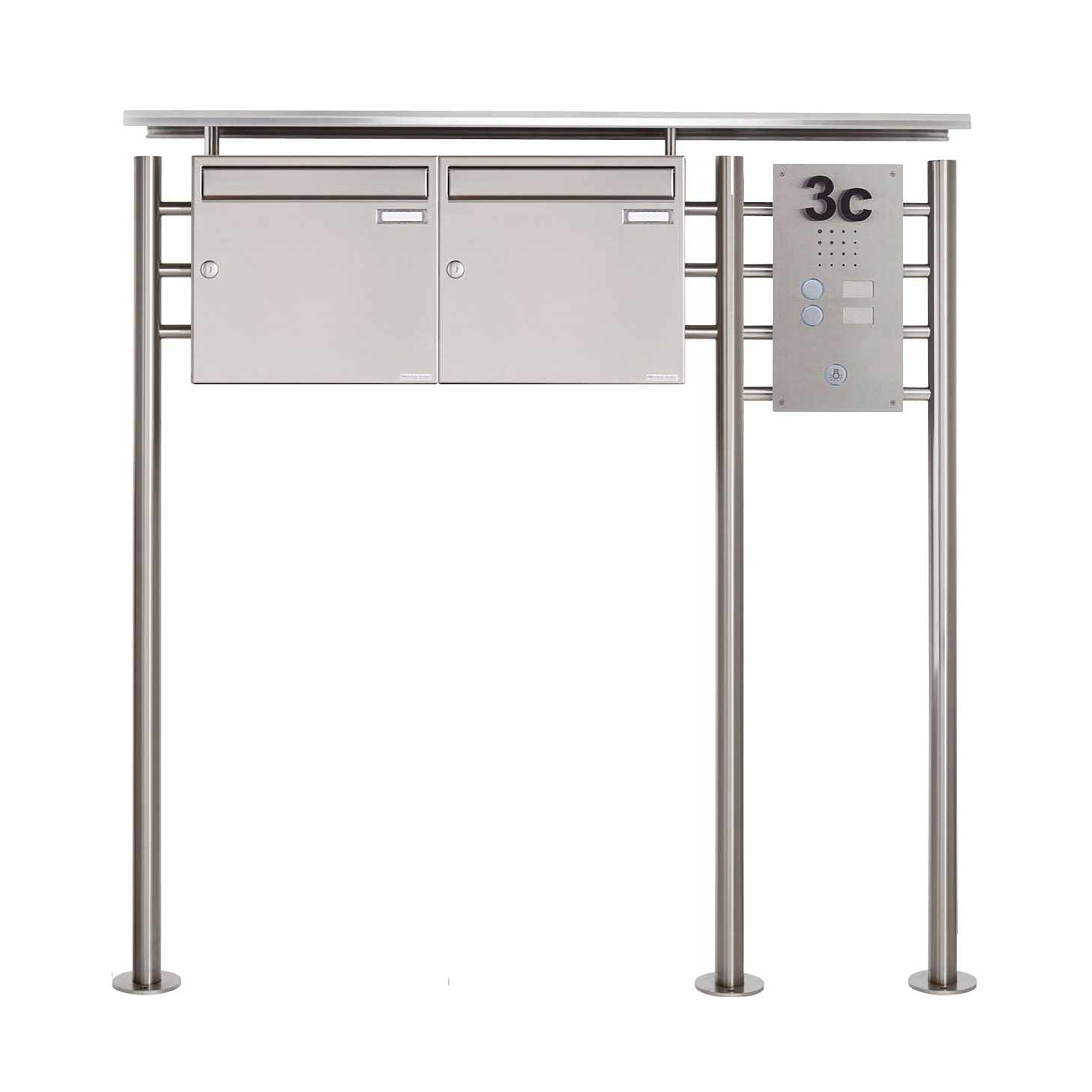 Produkt 2-piece stainless steel pedestal letterbox BASIC 311X ST-R with bell box right 100mm depth des Herstellers Briefkasten Manufaktur anzeigen